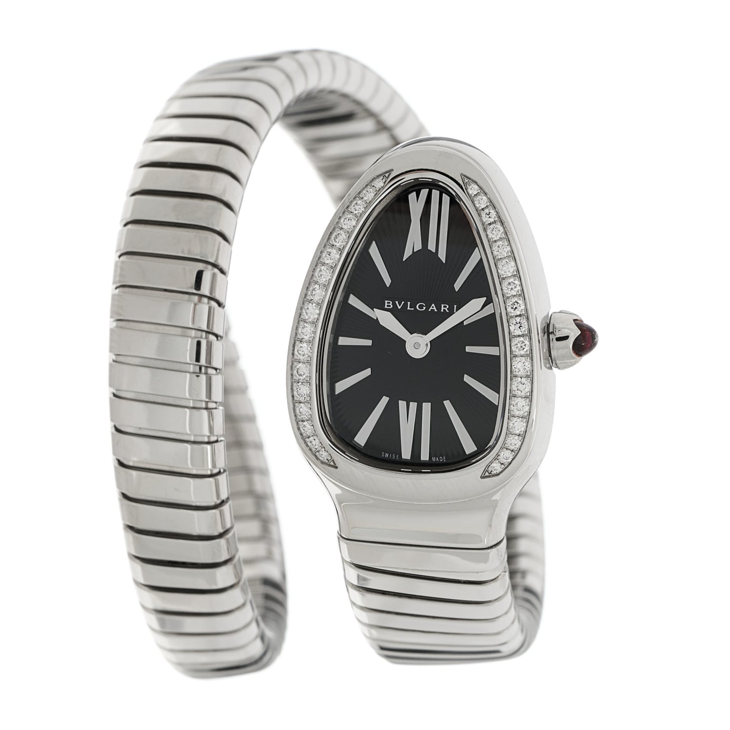 Stainless Steel Diamond Bezel 35mm Serpenti Tubogas Quartz Watch Black