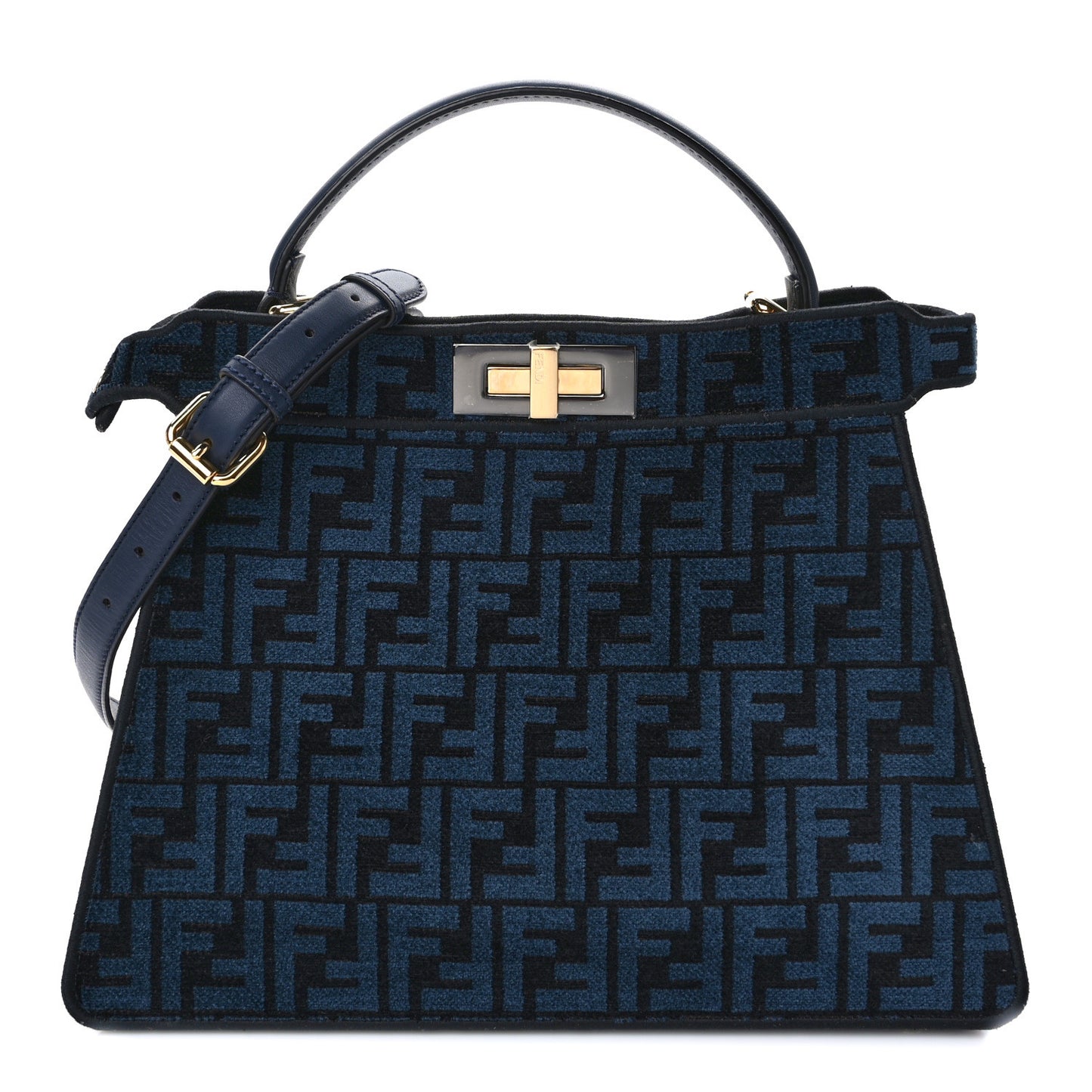Chenille Vitello Seta FF Medium Peekaboo I SEE U Satchel Blue Black