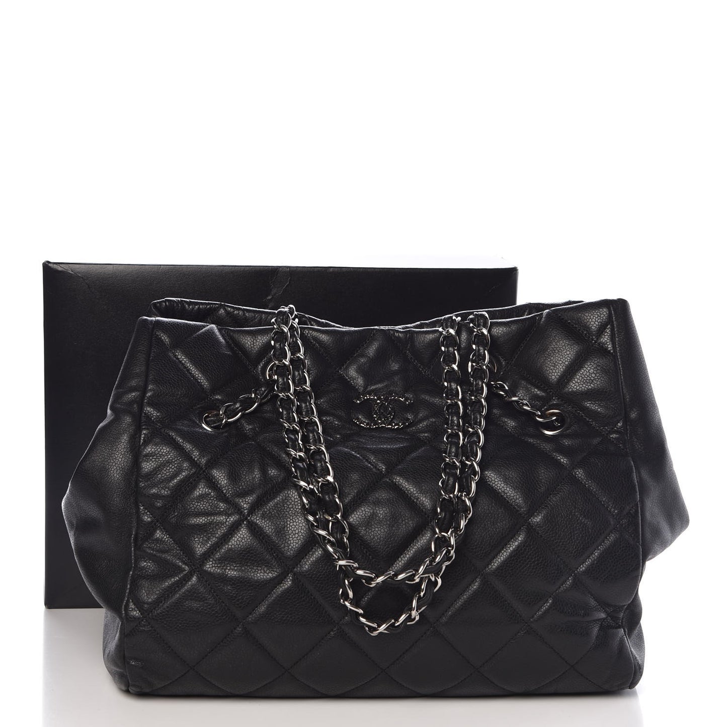 Soft Caviar Quilted Large Cells Tote Black