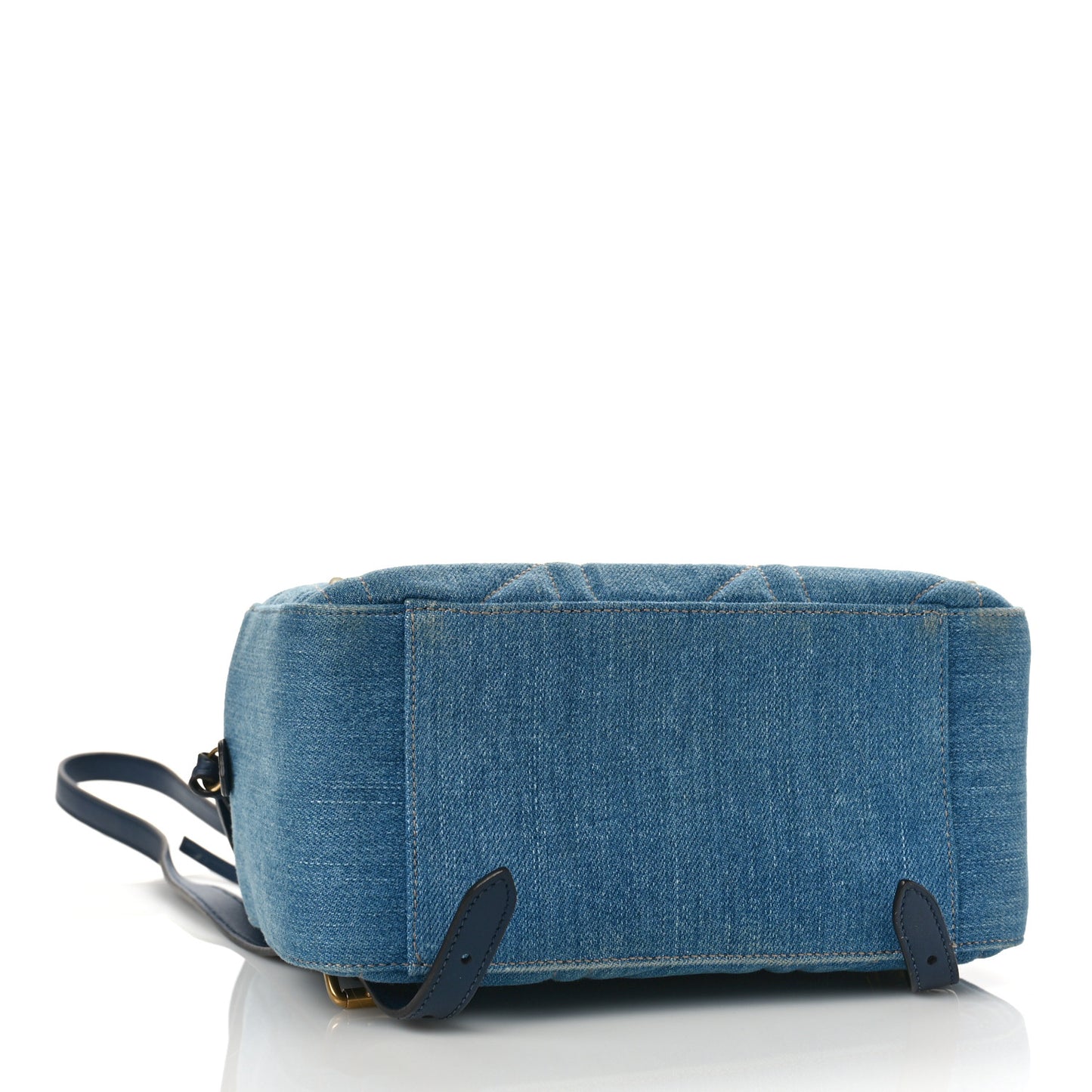 Kura Denim Matelasse Cubic Pearl Studded GG Marmont Dome Backpack Blue