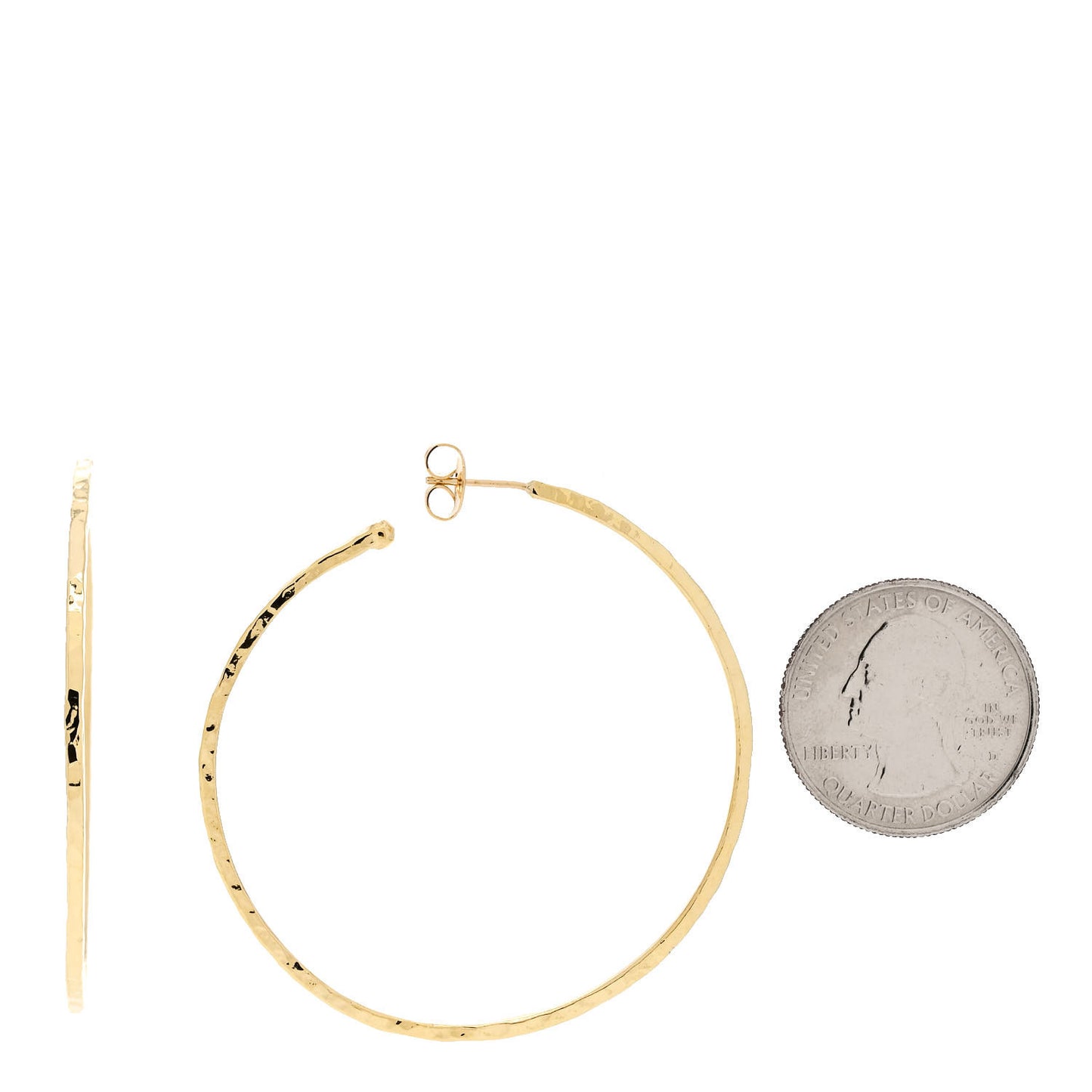 18K Yellow Gold Large Hammered Hoop Earrings