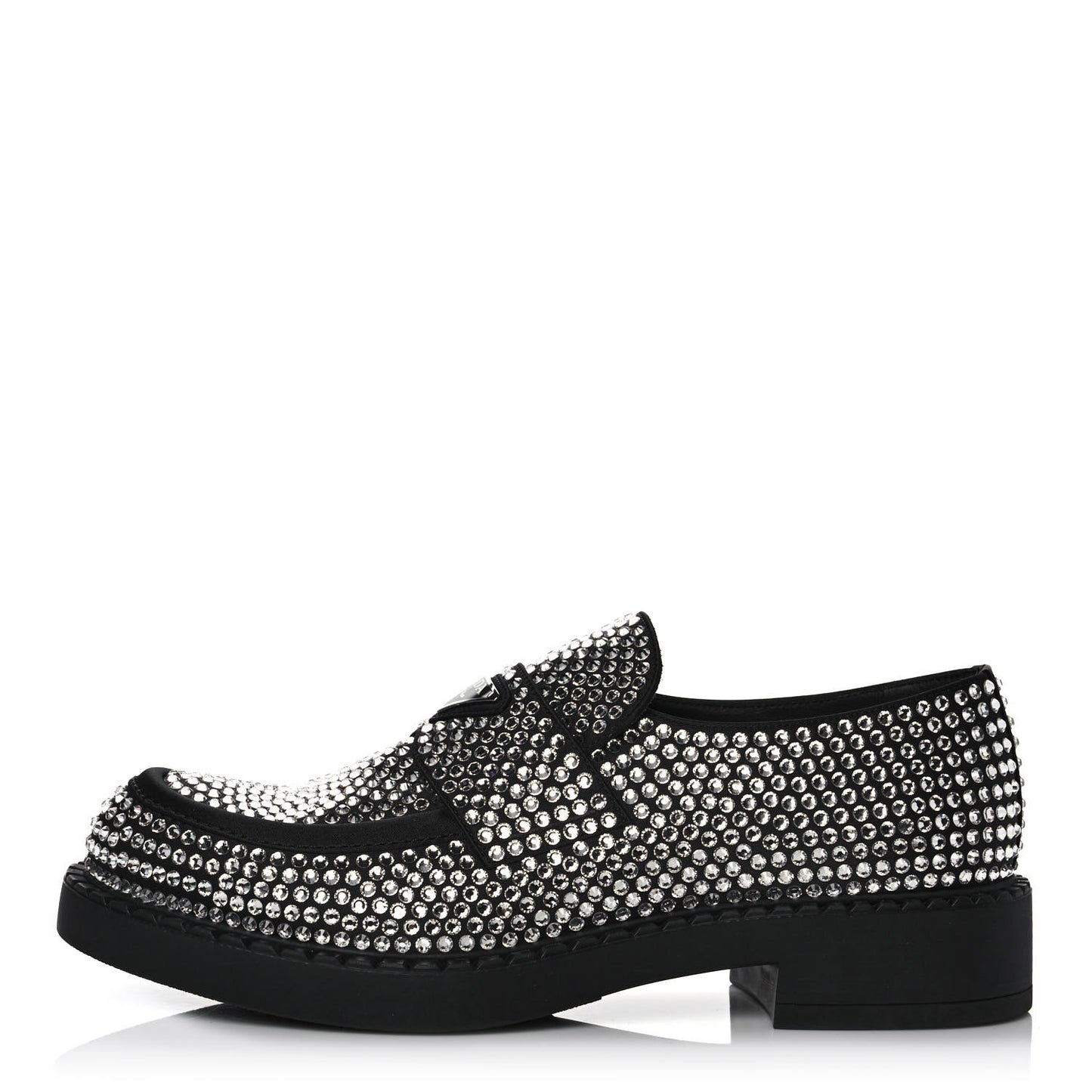 Satin Crystal Metal Triangle Logo Mens Loafers 8 Crystal