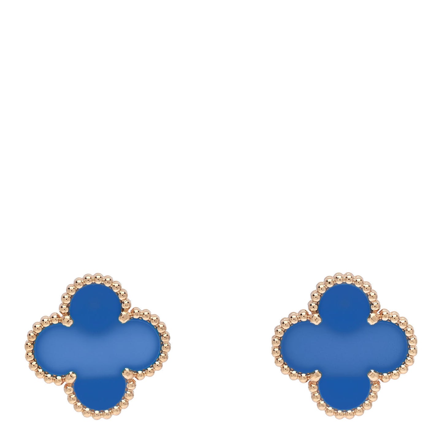 18K Yellow Gold Blue Agate Vintage Alhambra Earrings