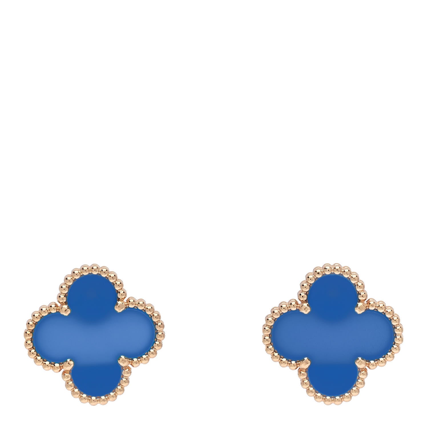Van Cleef & Arpels 18K Yellow Gold Blue Agate Vintage Alhambra Earrings 1 of 5