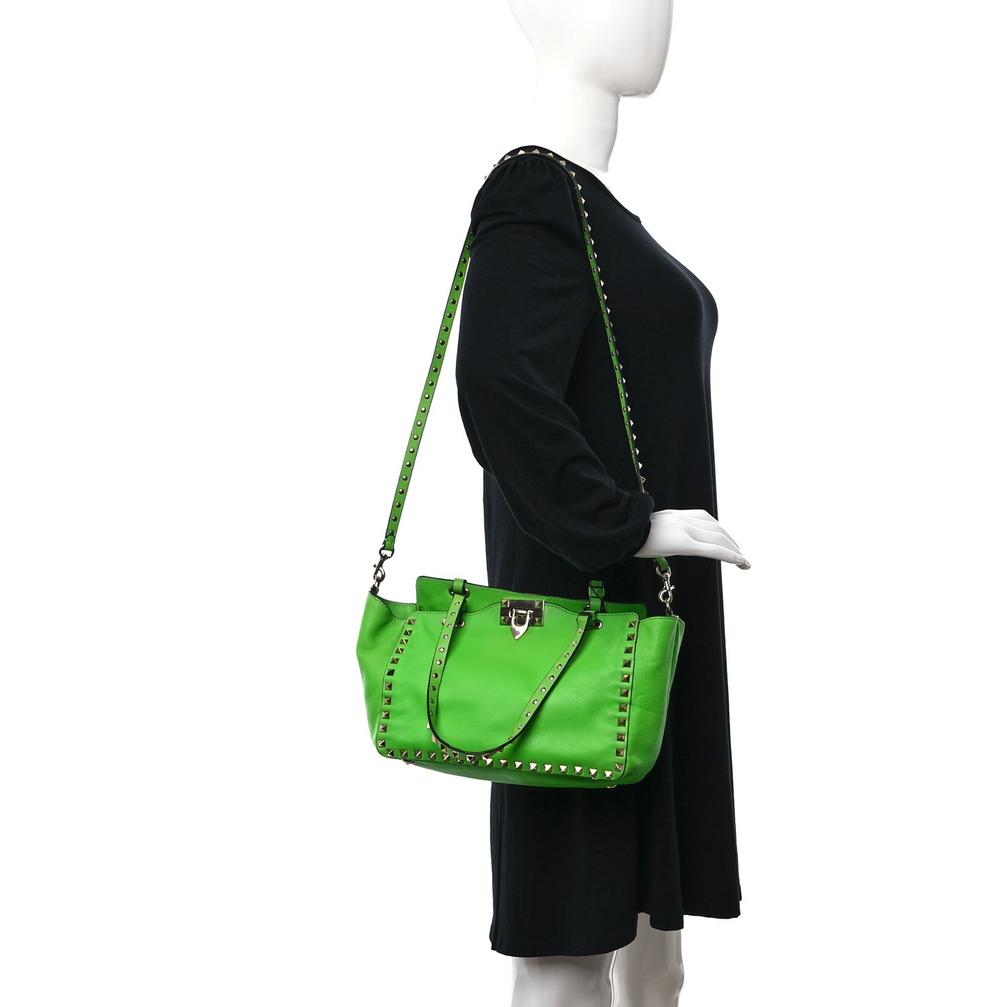 Vitello Small Rockstud Tote Green Fluo