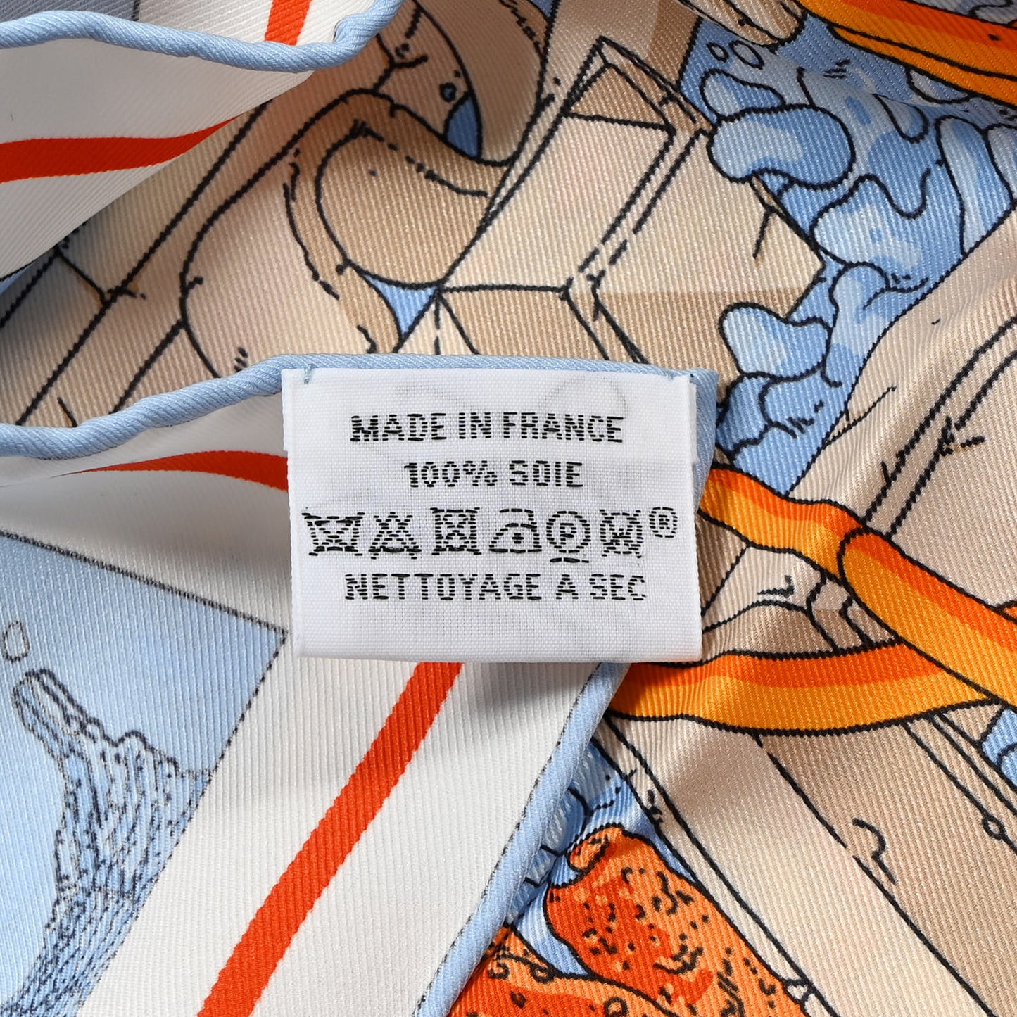 Vintage Silk Ex Libris Atlantis Scarf 70 Ciel Orange Mastic