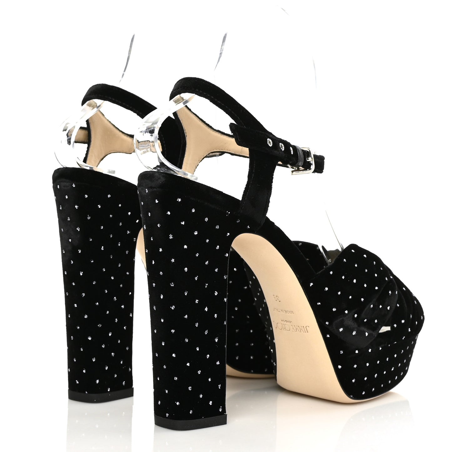 Velvet Glitter Spotted Velvet Heloise Pumps 39 Black Silver