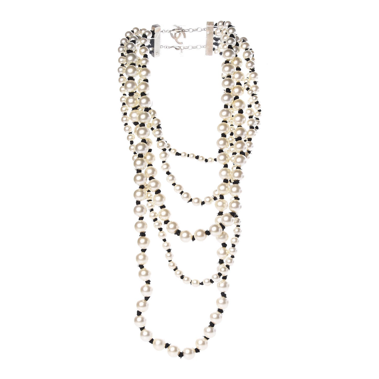 Pearl Grosgrain CC Long Multistrand Necklace Gold