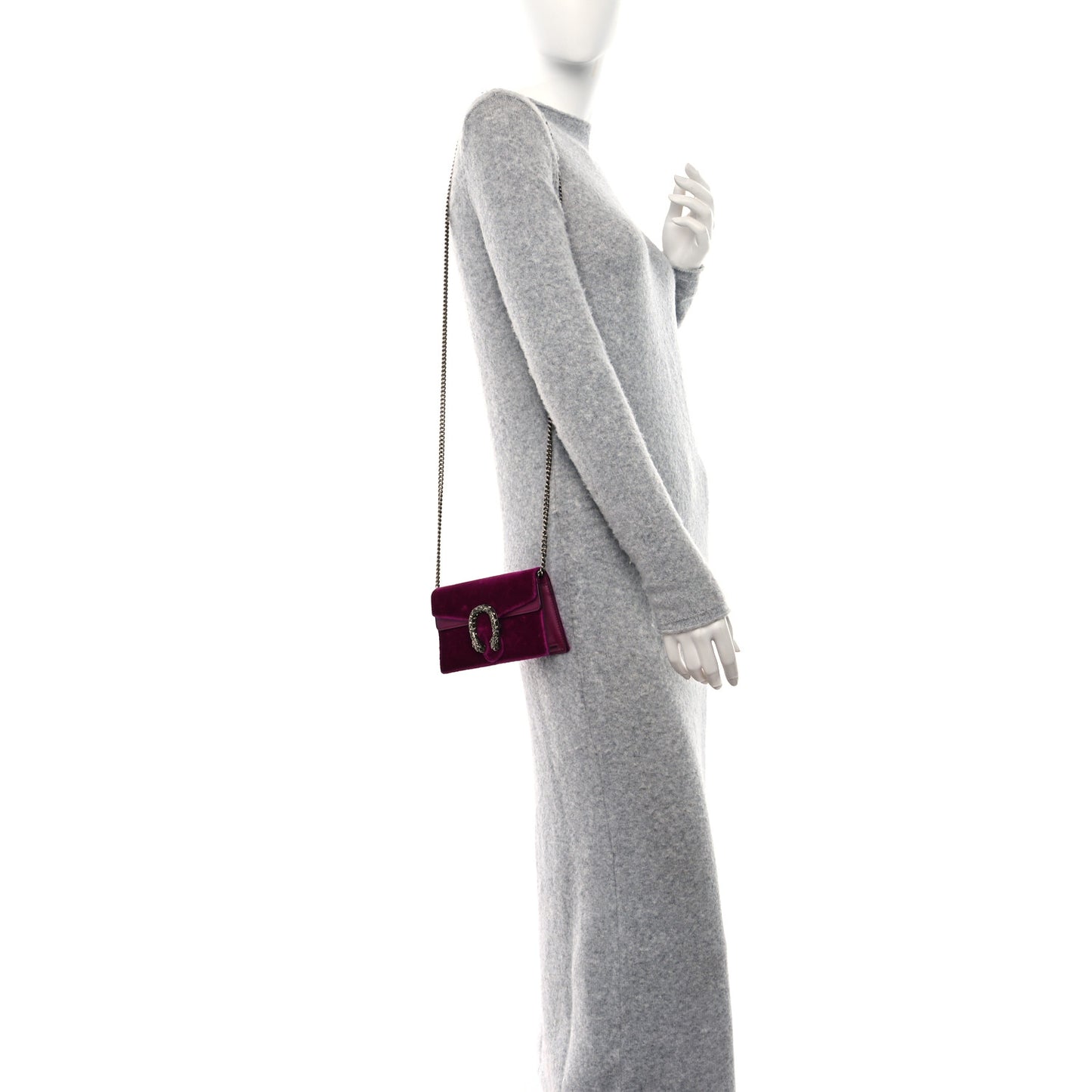 Velvet Super Mini Dionysus Shoulder Bag Fuchsia Violet Cyclamen