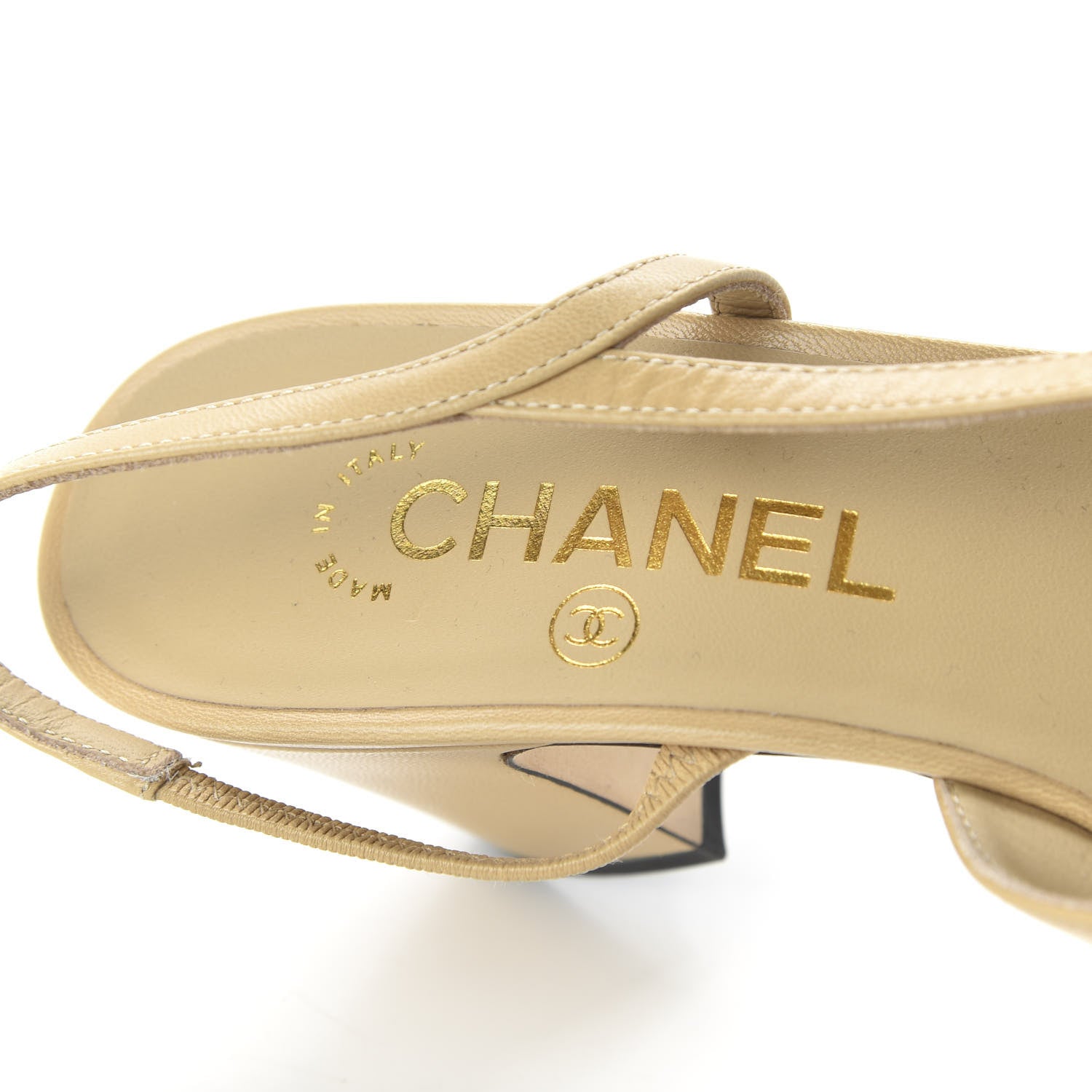 Chanel Goatskin Grosgrain Cap Toe CC Slingback Pumps 37.5 Beige Black 7 of 8