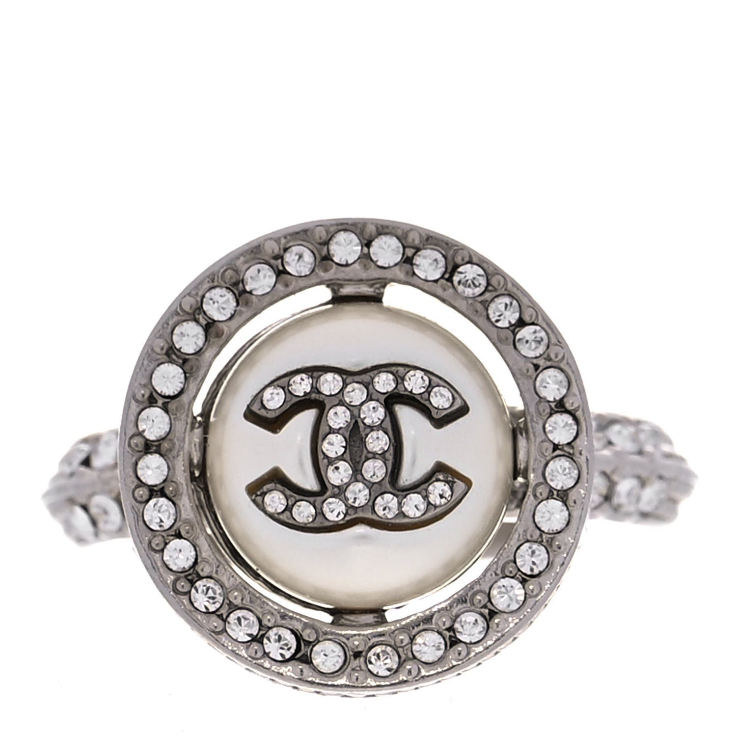 Pearl Crystal CC Ring 5.5 Silver
