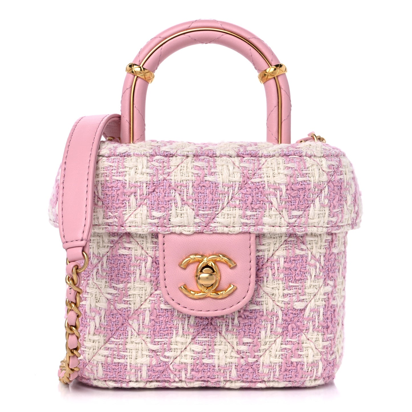 Tweed Handle Crush Small Vanity Case Pink Ecru