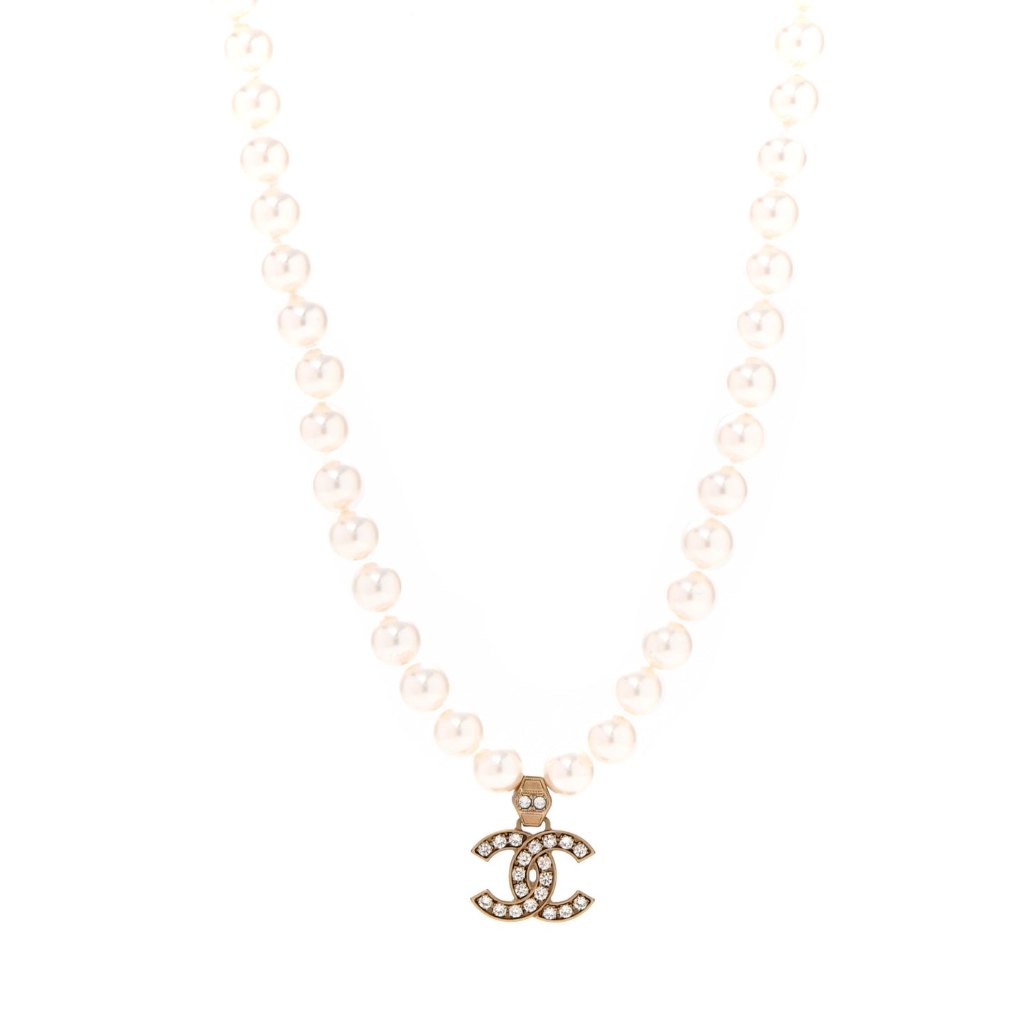 Pearl Crystal CC Short Necklace Gold