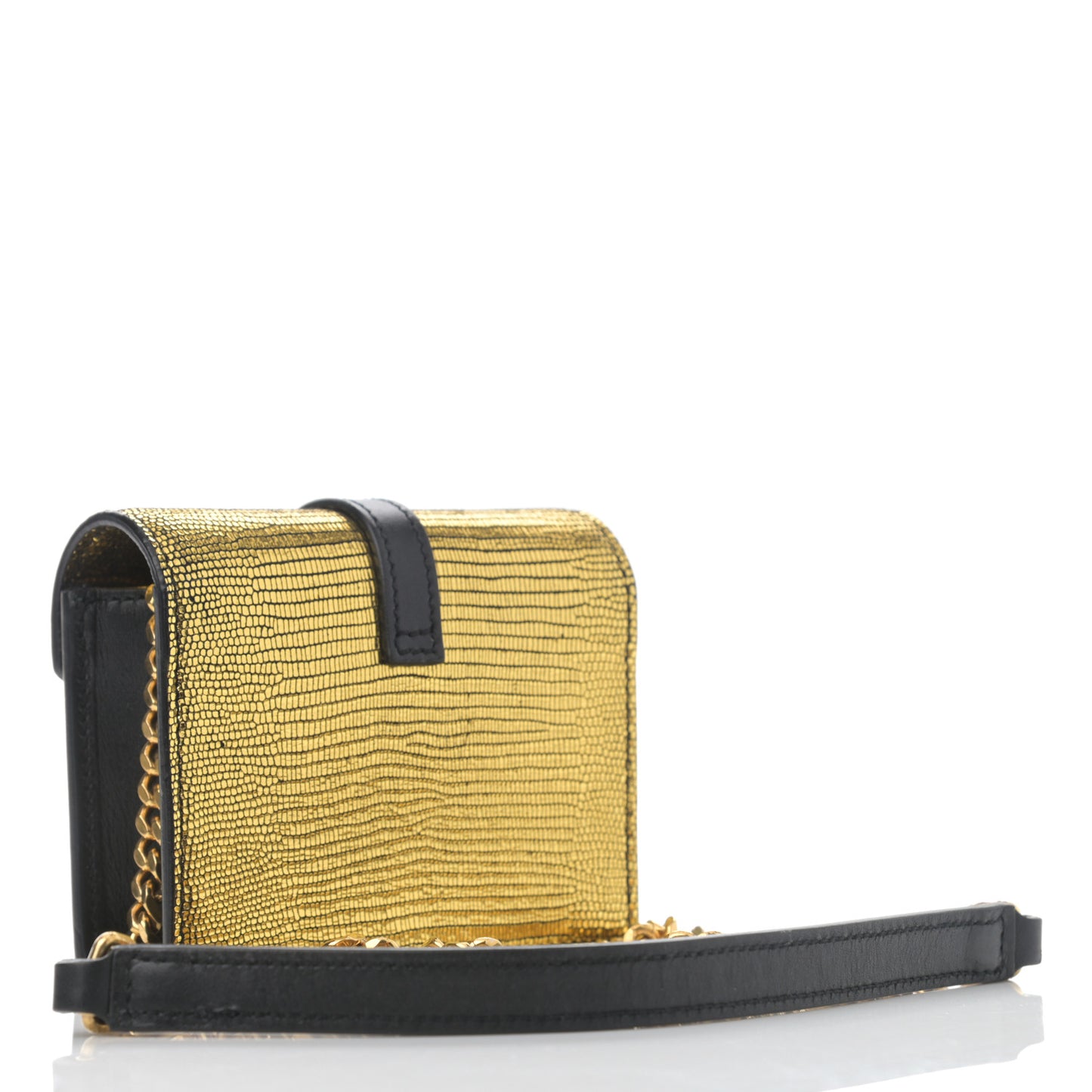 Calfskin Lizard Embossed Monogram Chain Mini Candy Crossbody Gold