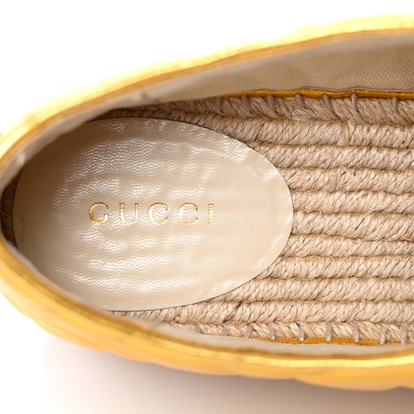 Metallic Nappa Matelasse GG Pilar Flatform Lace-Up Espadrilles 39 Oro Vecchio