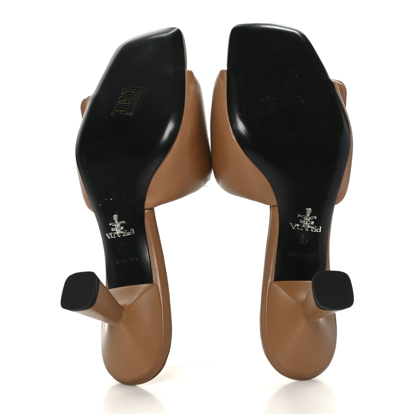 Nappa Soft Padded Metal Triangle Logo 65mm Slide Sandals 40 Caramel