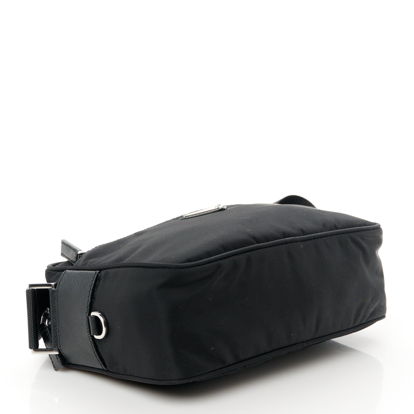 Re-Nylon Vela Saffiano Pocket Double Zip Shoulder Bag Black