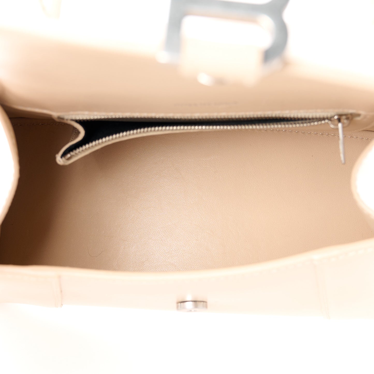 Shiny Box Calfskin Small Hourglass Top Handle Bag Light Beige