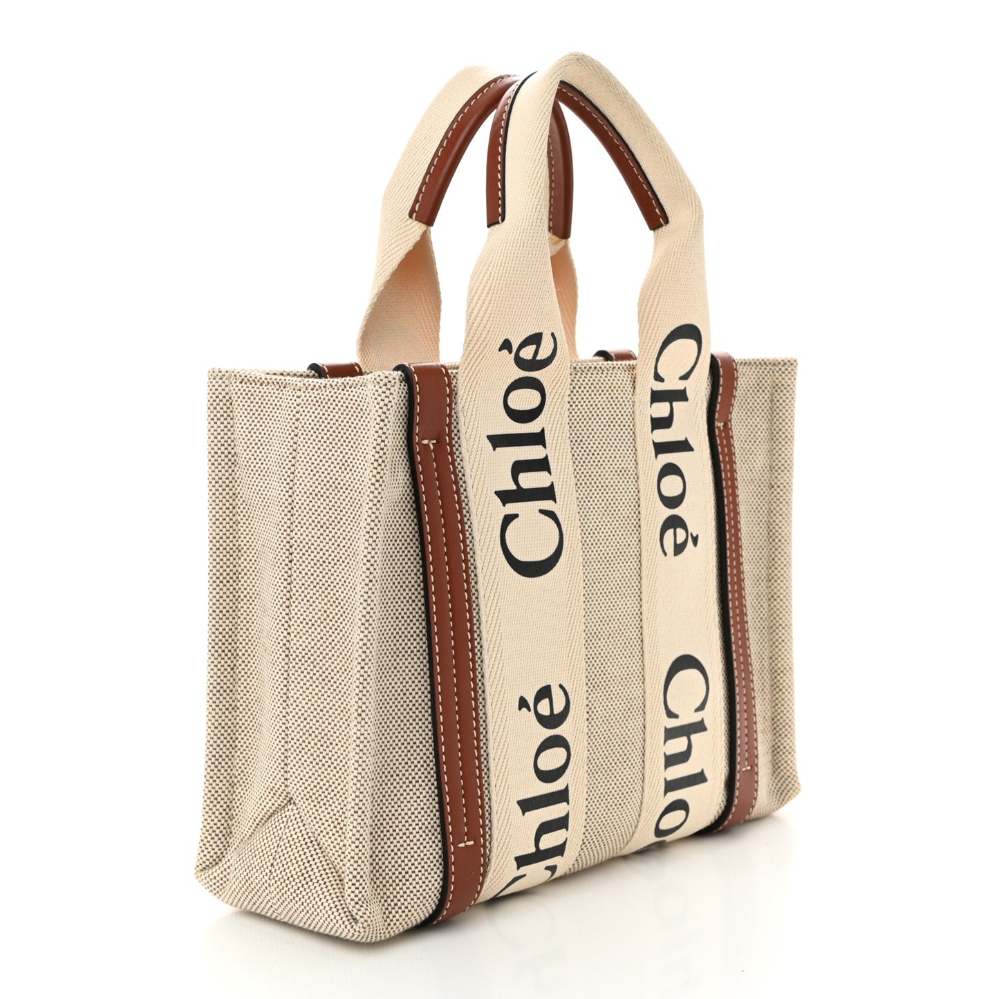 Cotton Calfskin Small Woody Ribbon Tote White Brown