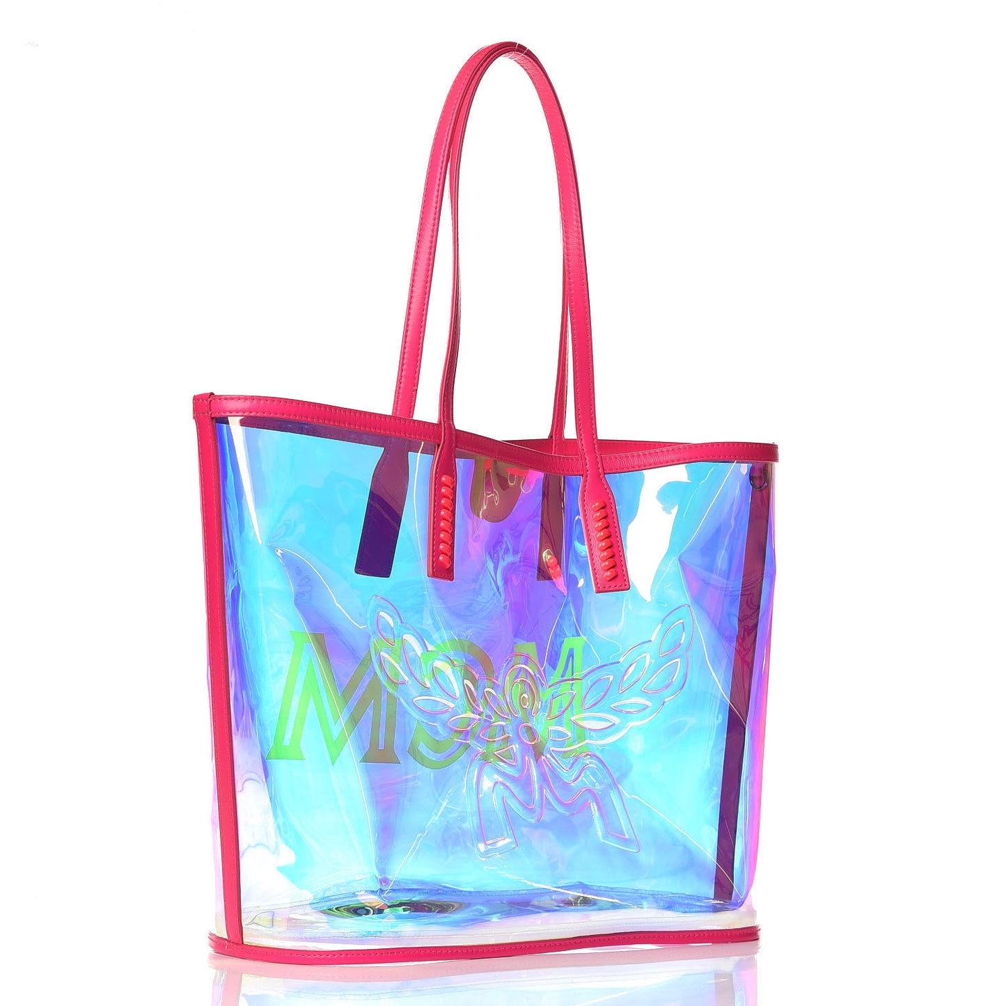 Iridescent PVC Shopper Tote Neon Pink Hologram