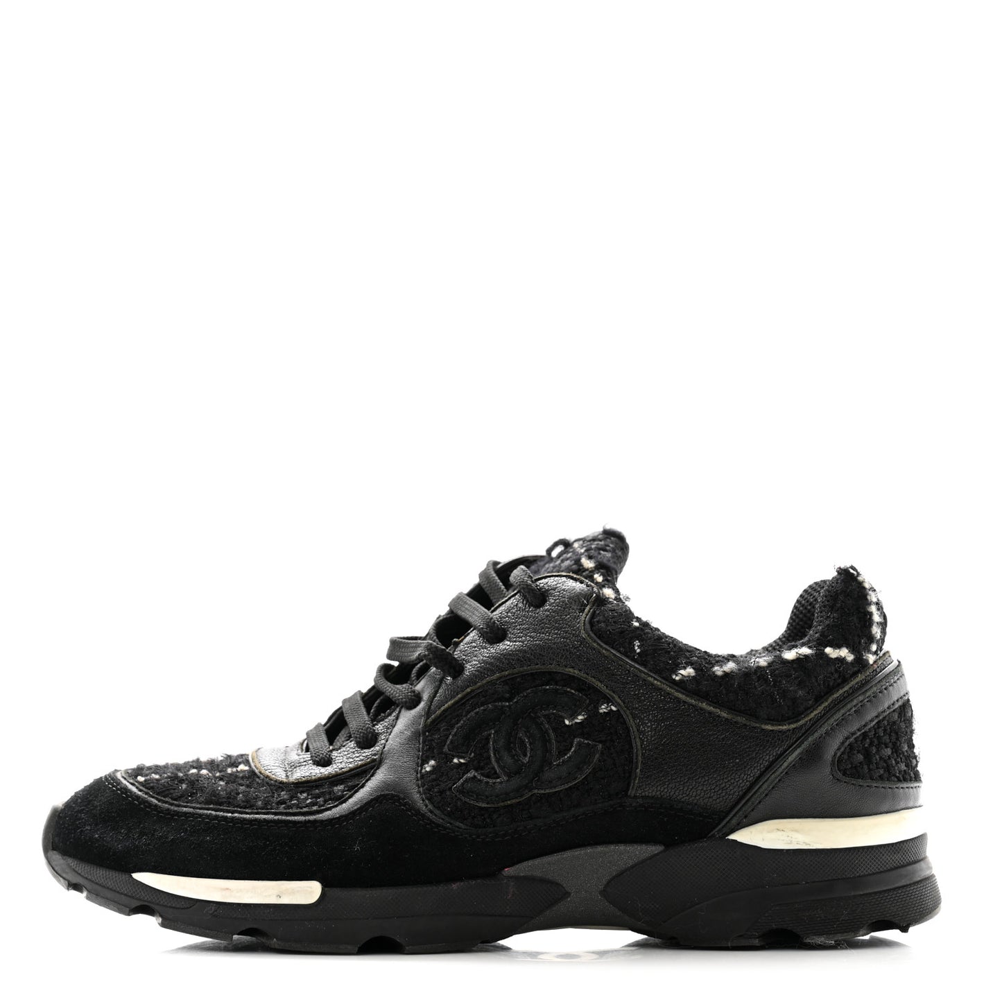 Tweed Suede Goatskin CC Sneakers 38 Black White