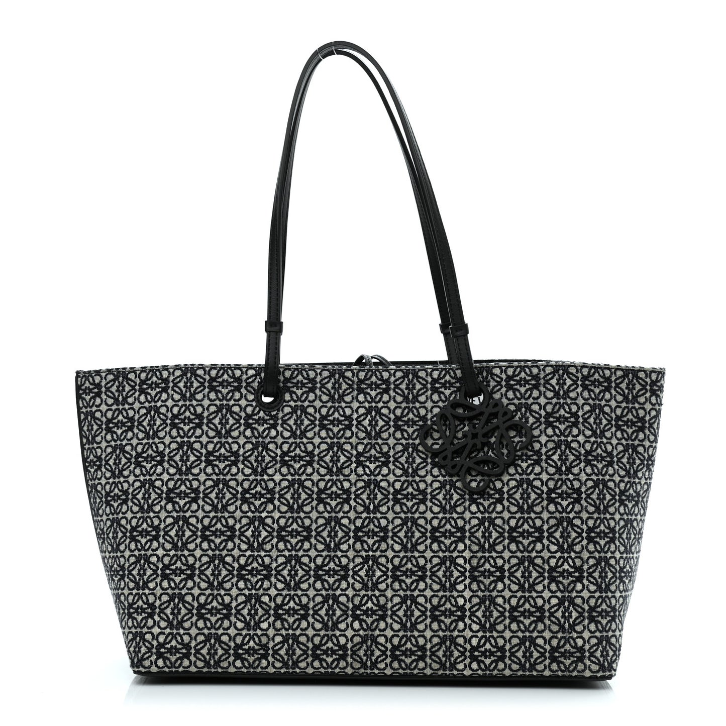 Jacquard Anagram Calfskin East West Tote Navy Black