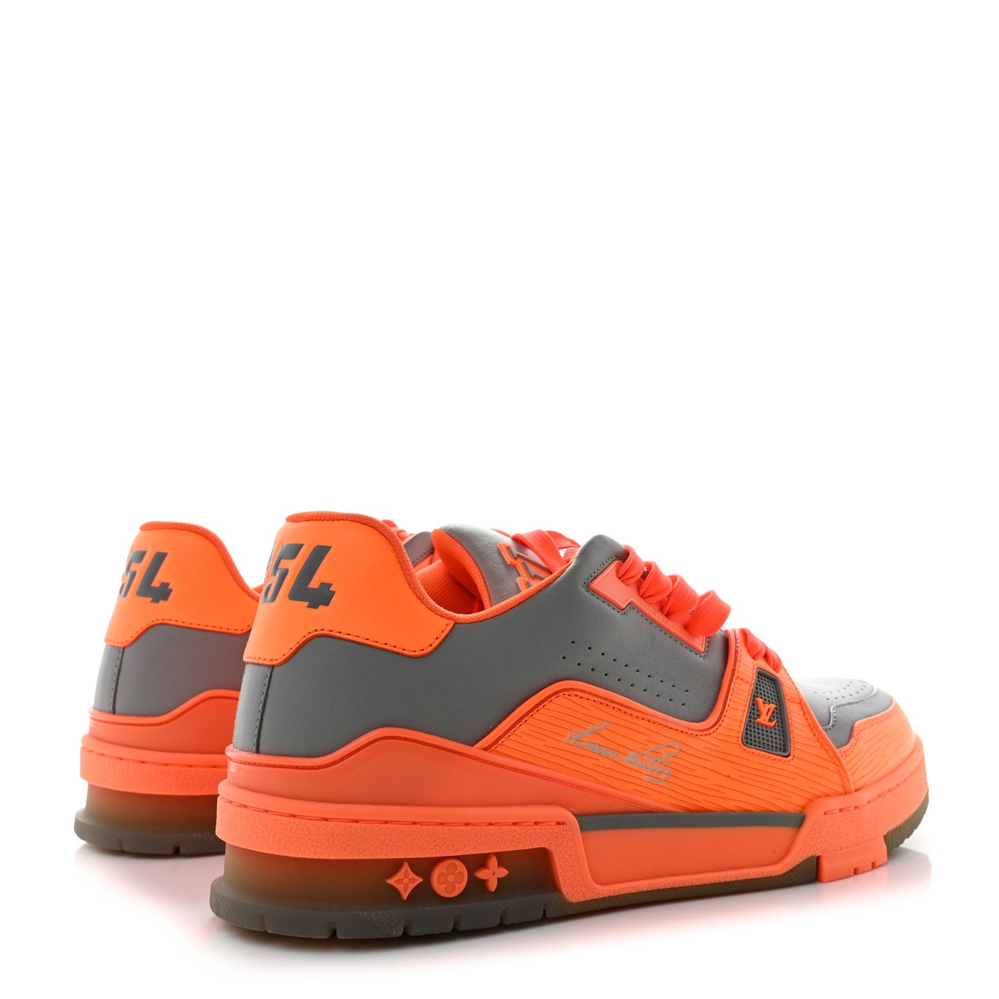 Calfskin Monogram Mens LV Trainer Sneakers 8 Orange