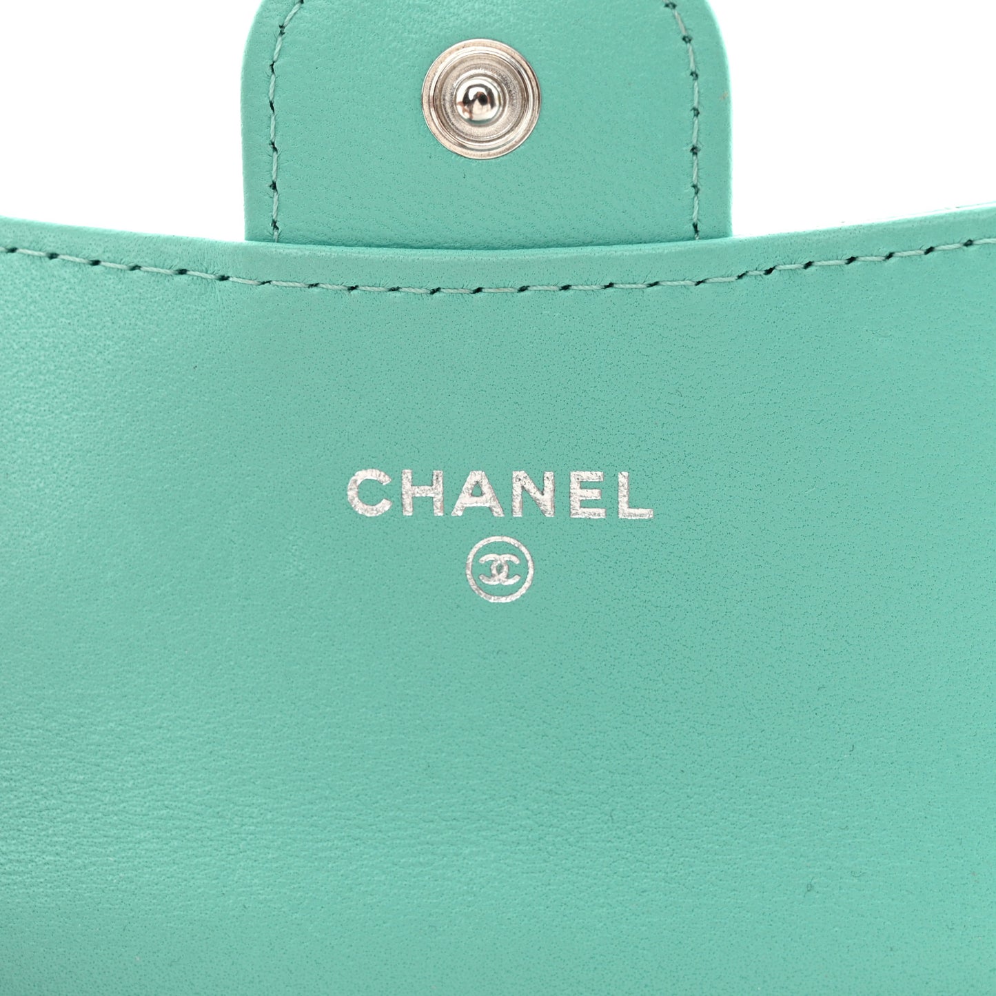 Lambskin Quilted Flap Card Holder Wallet Turquoise