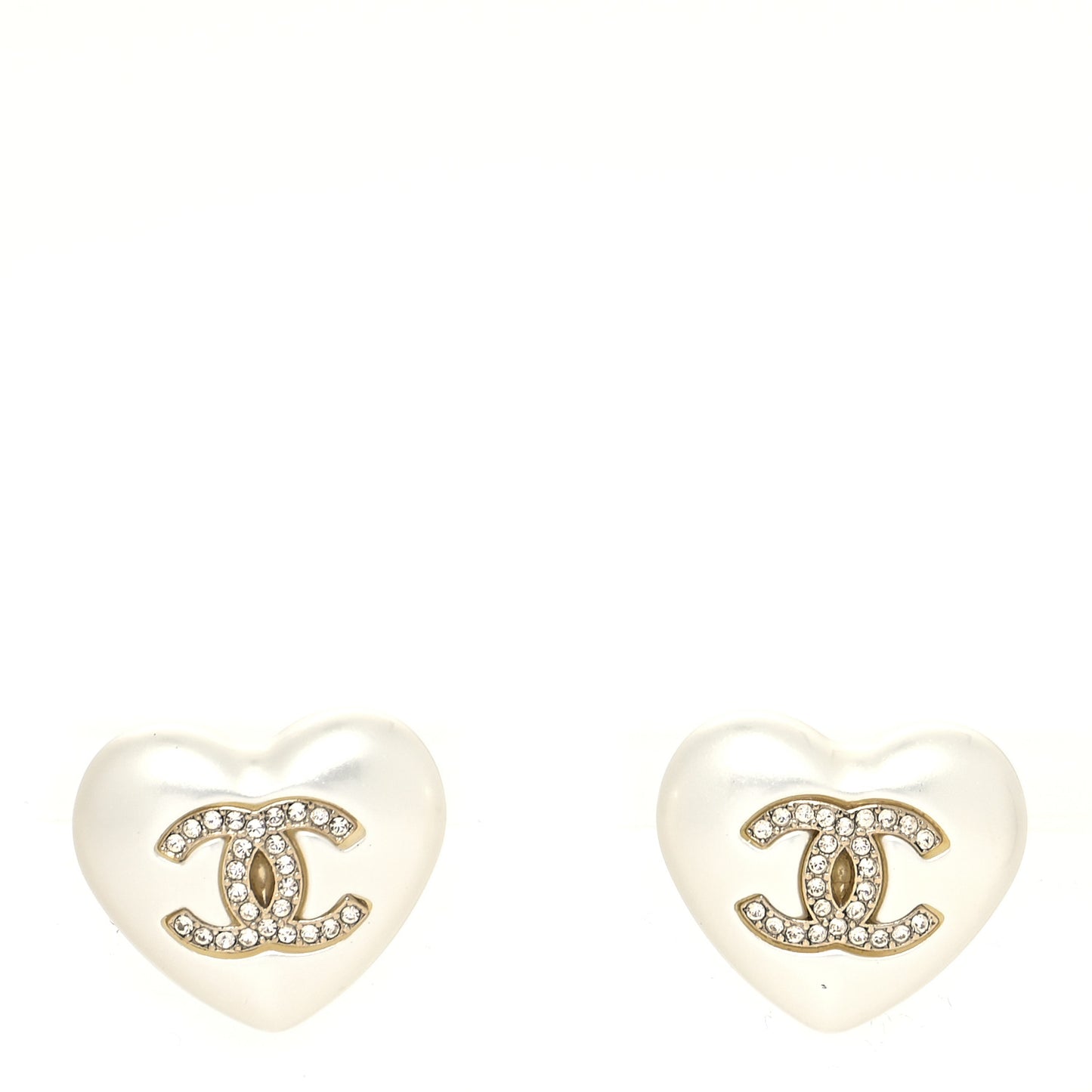 Pearl Crystal CC Heart Earrings Gold