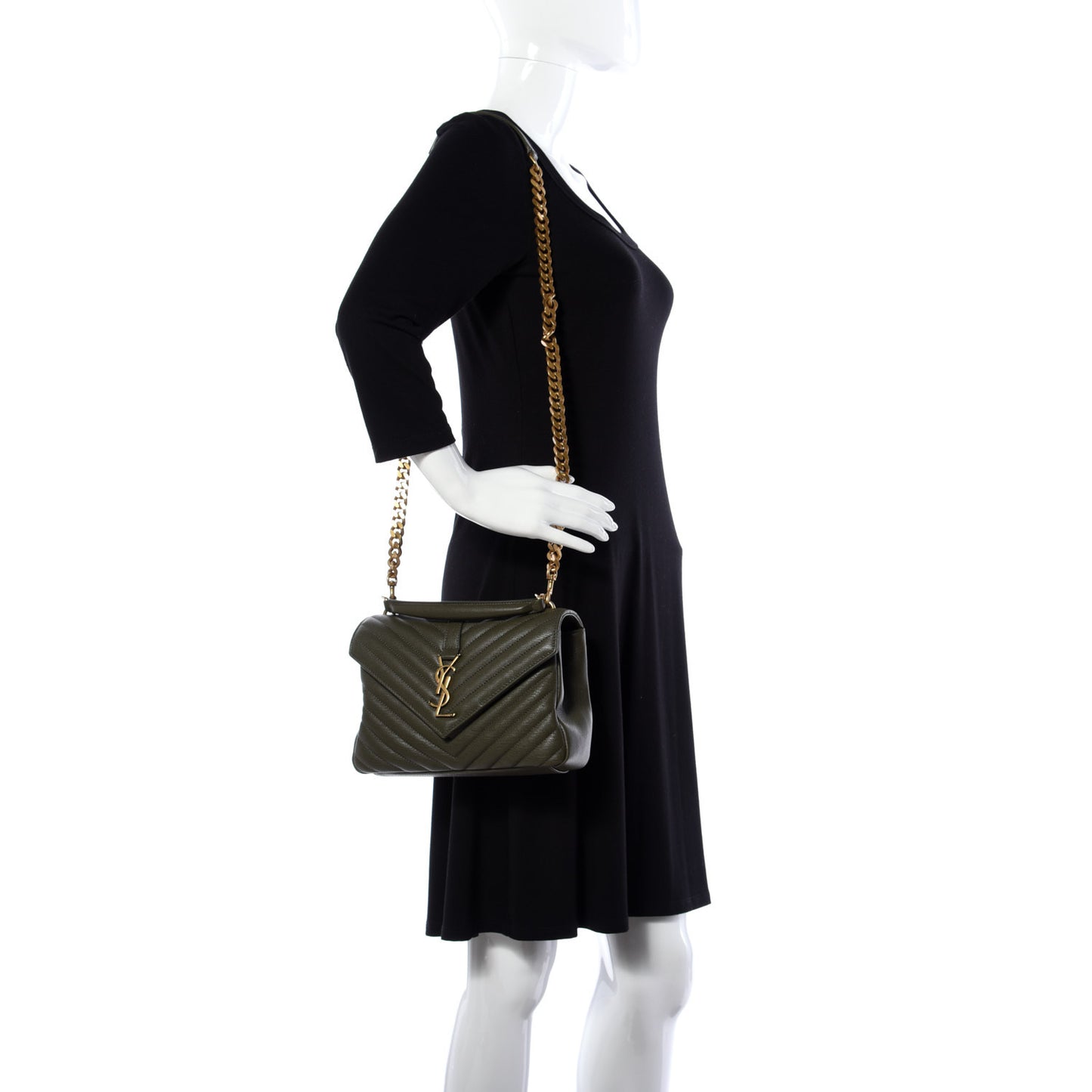 Sheepskin Matelasse Chevron Monogram Medium College Bag Military Olive