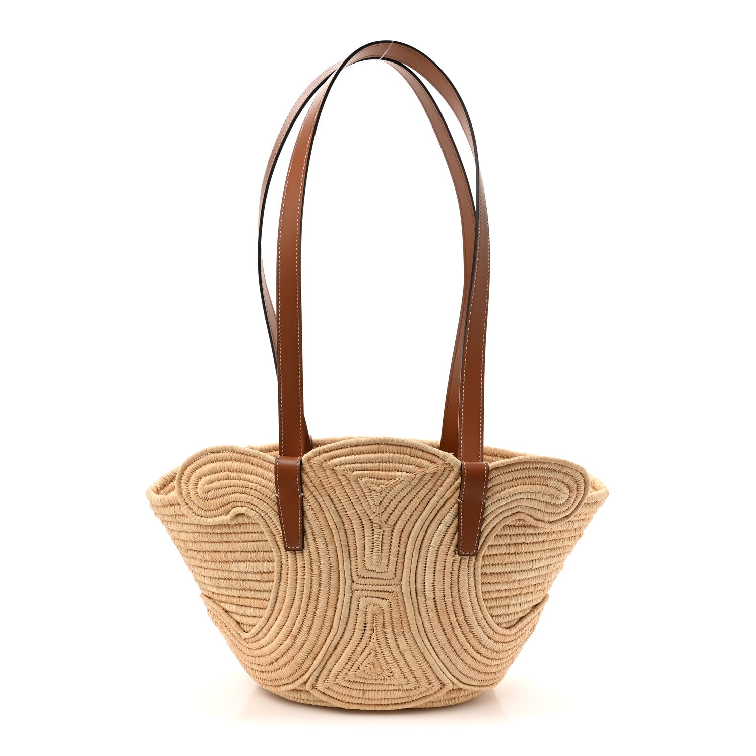 Celine Braided Raffia Calfskin Triomphe Small Panier Tan 1728049
