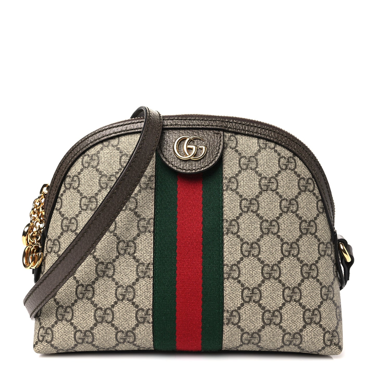 GG Supreme Monogram Textured Dollar Calfskin Web Small Ophidia Dome Shoulder Bag Beige Ebony New Acero