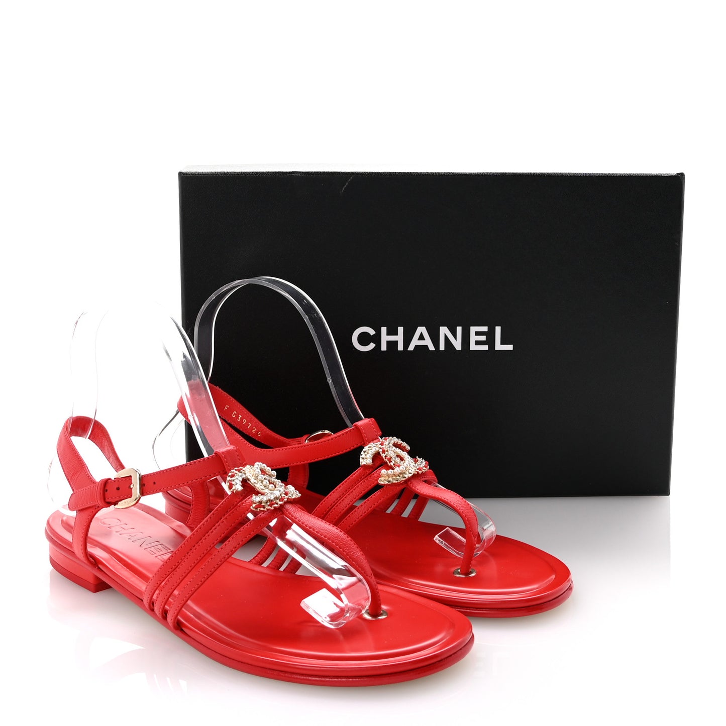 Lambskin Pearl Crystal CC Thong Sandals 38.5 Red