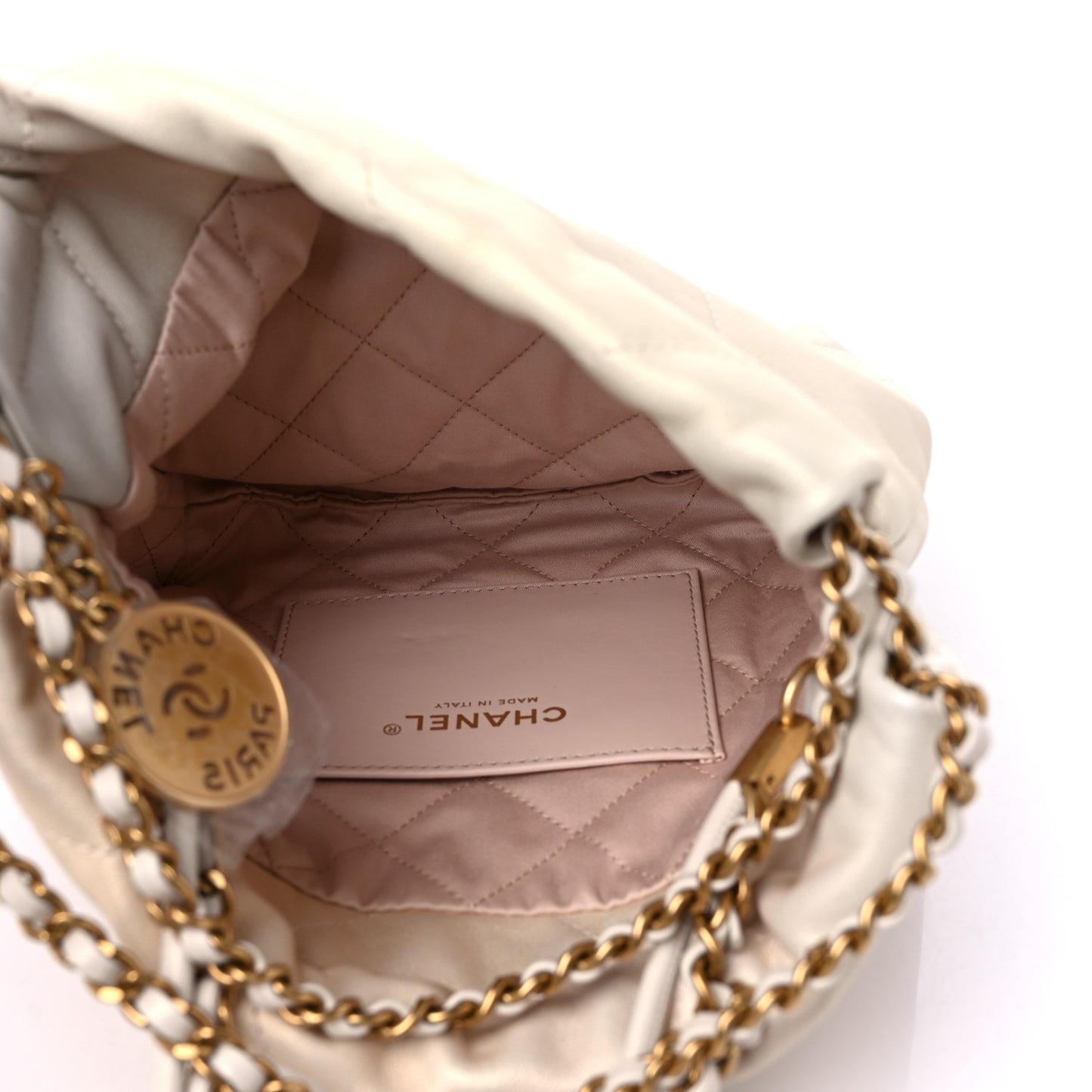 Pearly Shaded Calfskin Quilted Mini Chanel 22 Ecru Golden