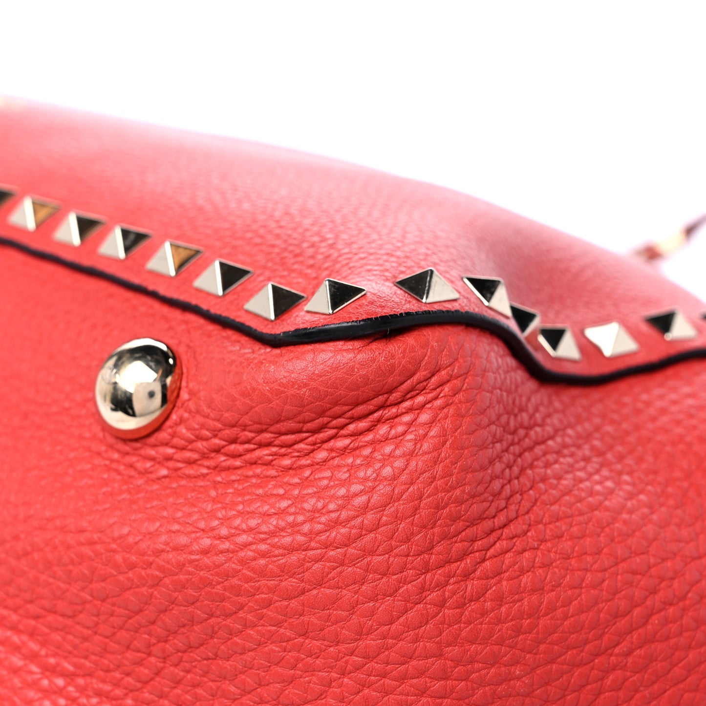 Pebbled Calfskin Medium Rockstud Tote Deep Coral