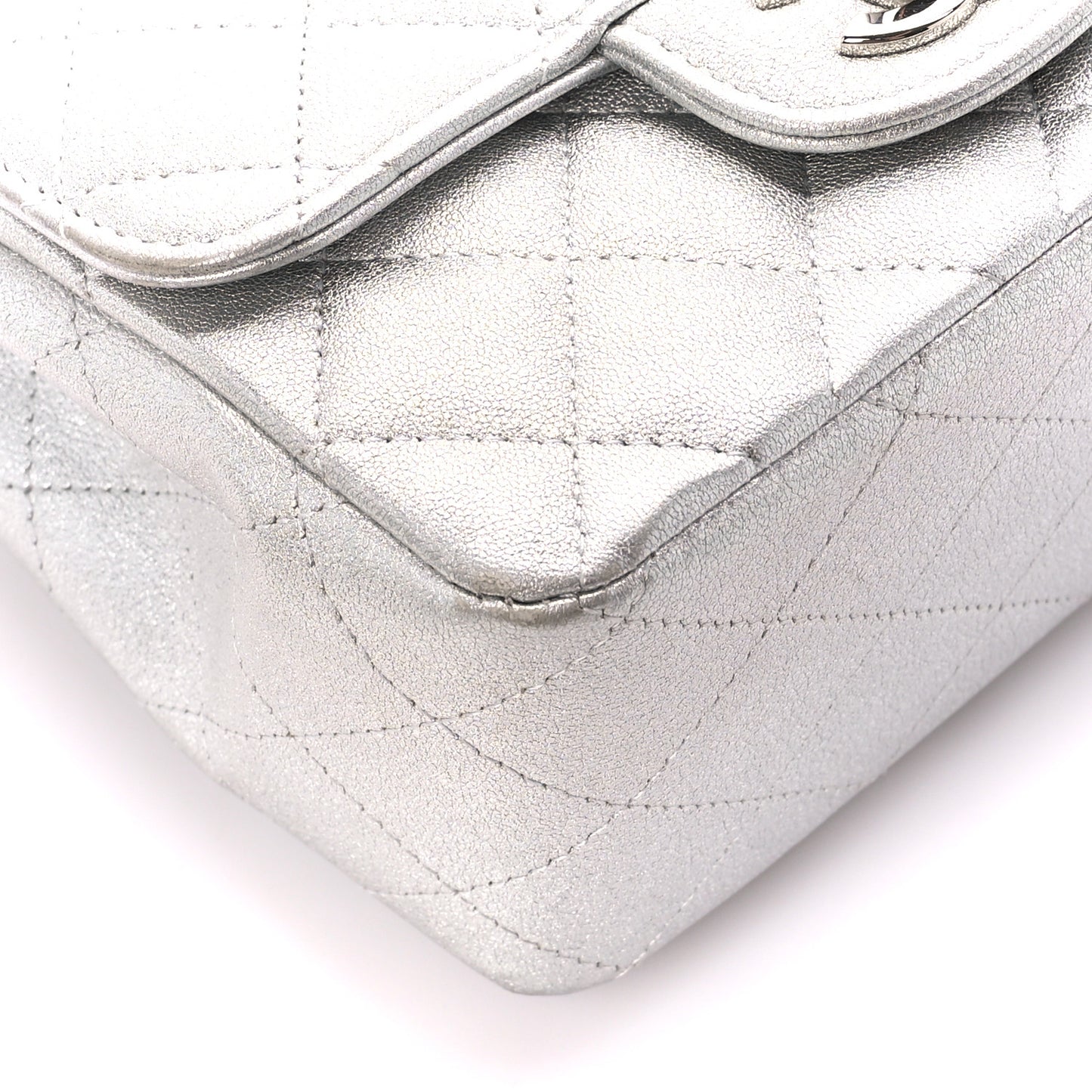 Metallic Lambskin Quilted Mini Square Flap Silver