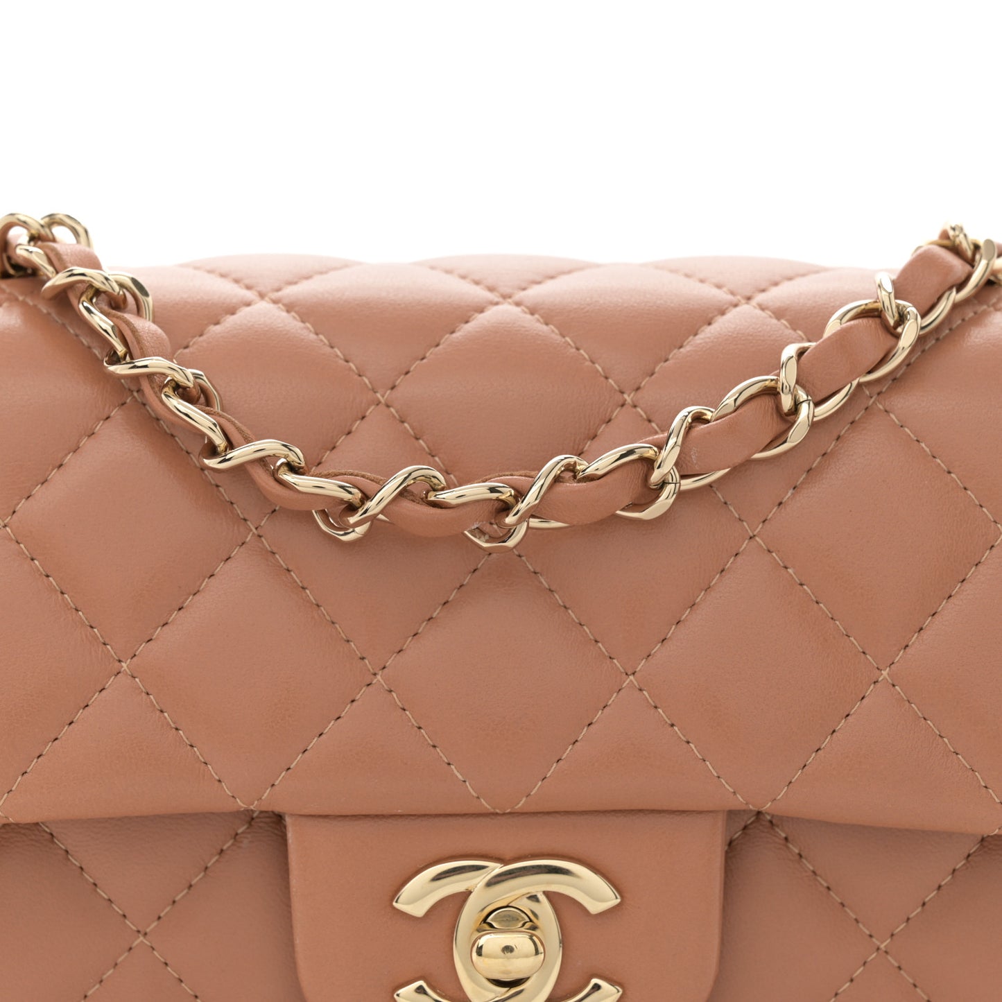 Lambskin Quilted Mini Rectangular Flap Brown