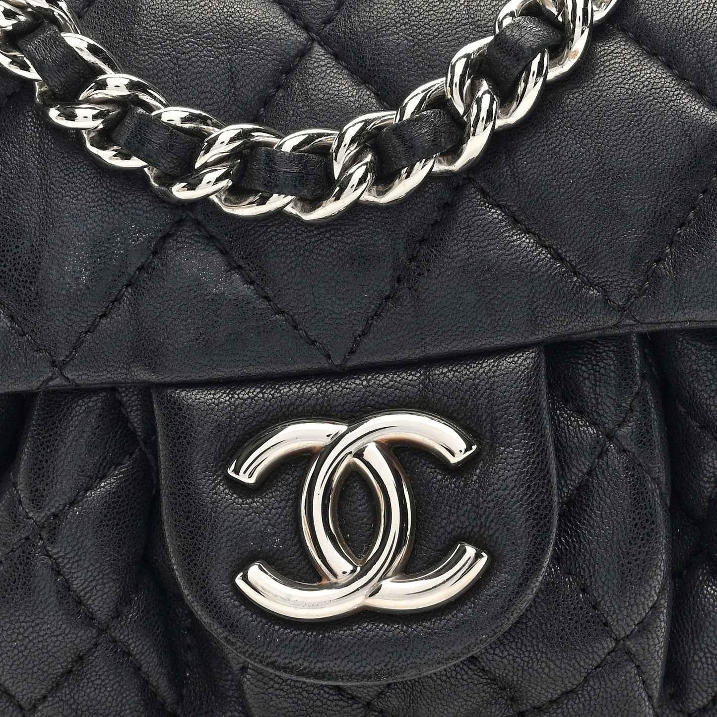 Washed Lambskin Quilted Mini Chain Around Flap Black