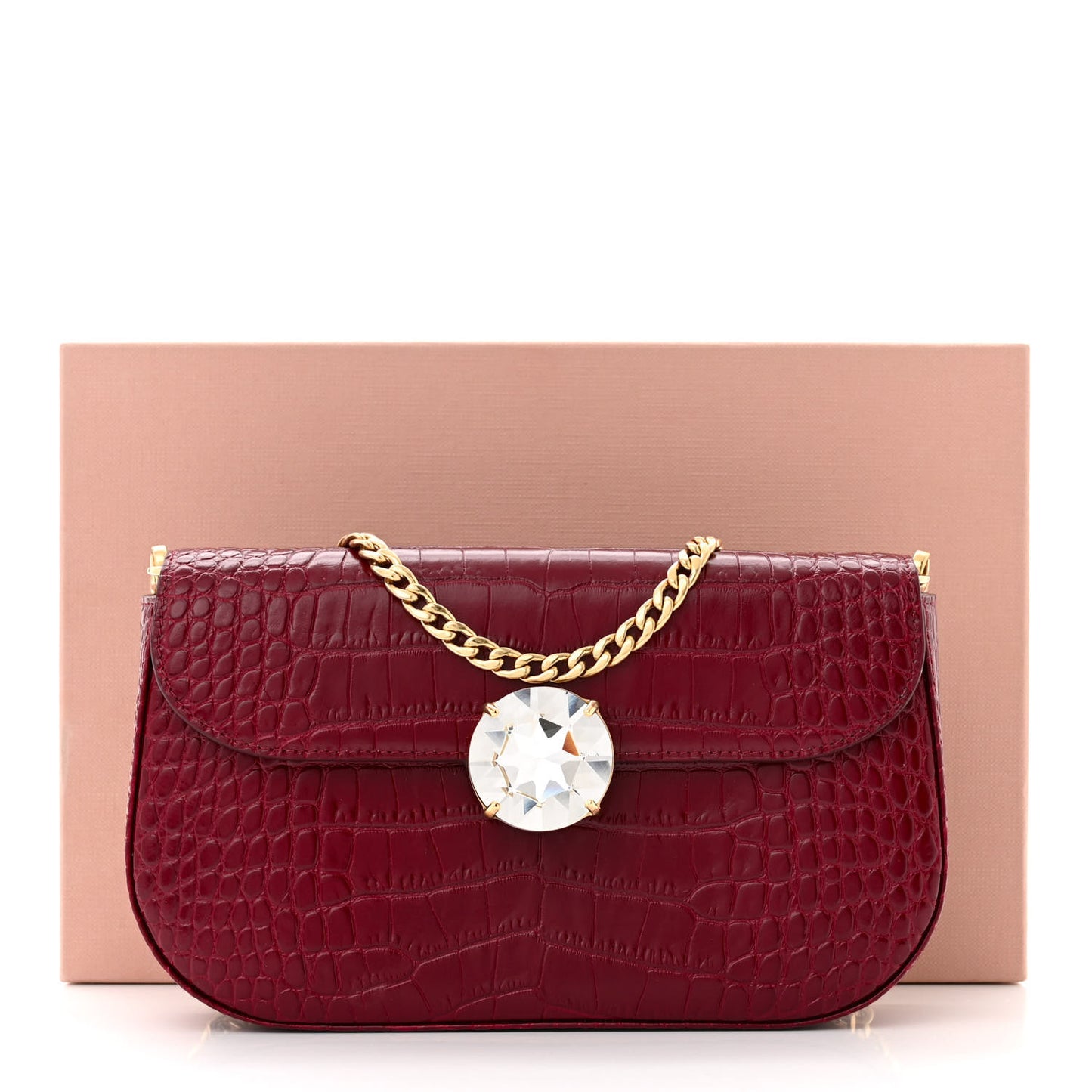 Calfskin Crystal Crocodile Embossed Saint Cocco Wallet On Chain Rubino