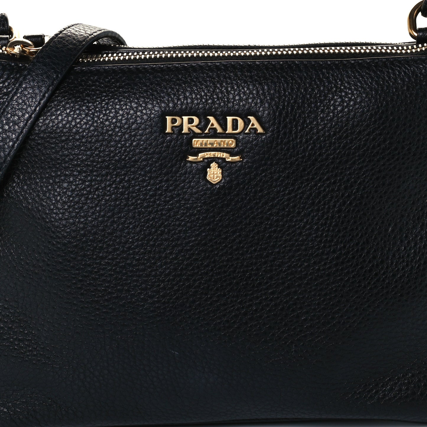 Vitello Daino Double Zip Crossbody Bag Black