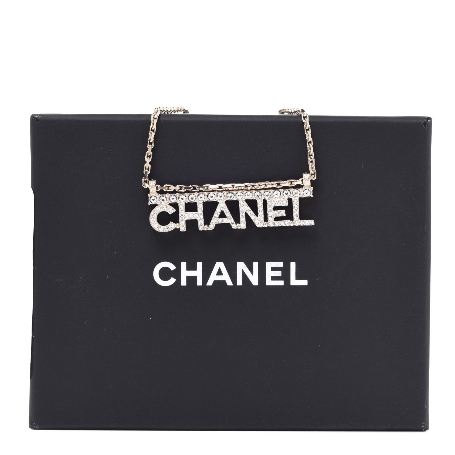 Chanel Metal Crystal Logo Necklace Gold 6 of 6