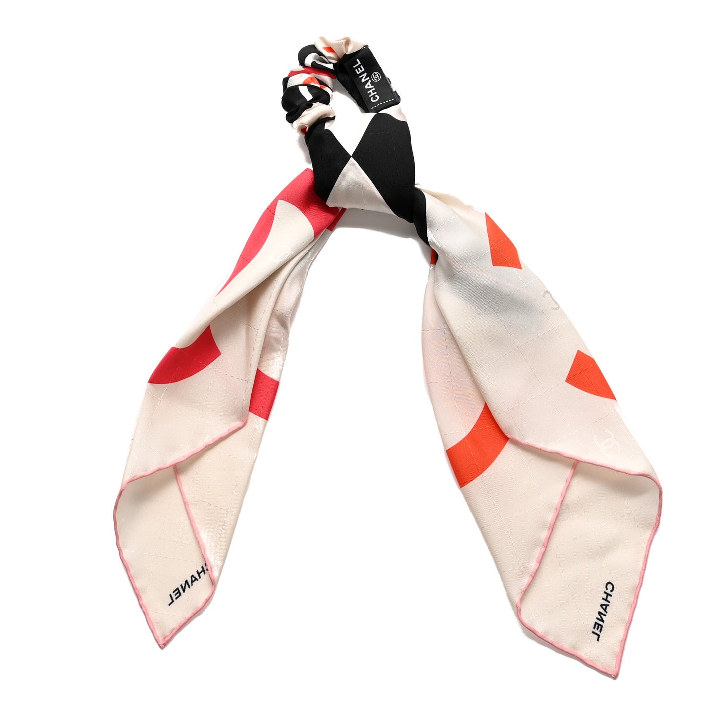Silk CC Scrunchie and Scarf Hair Tie Set White Multicolor
