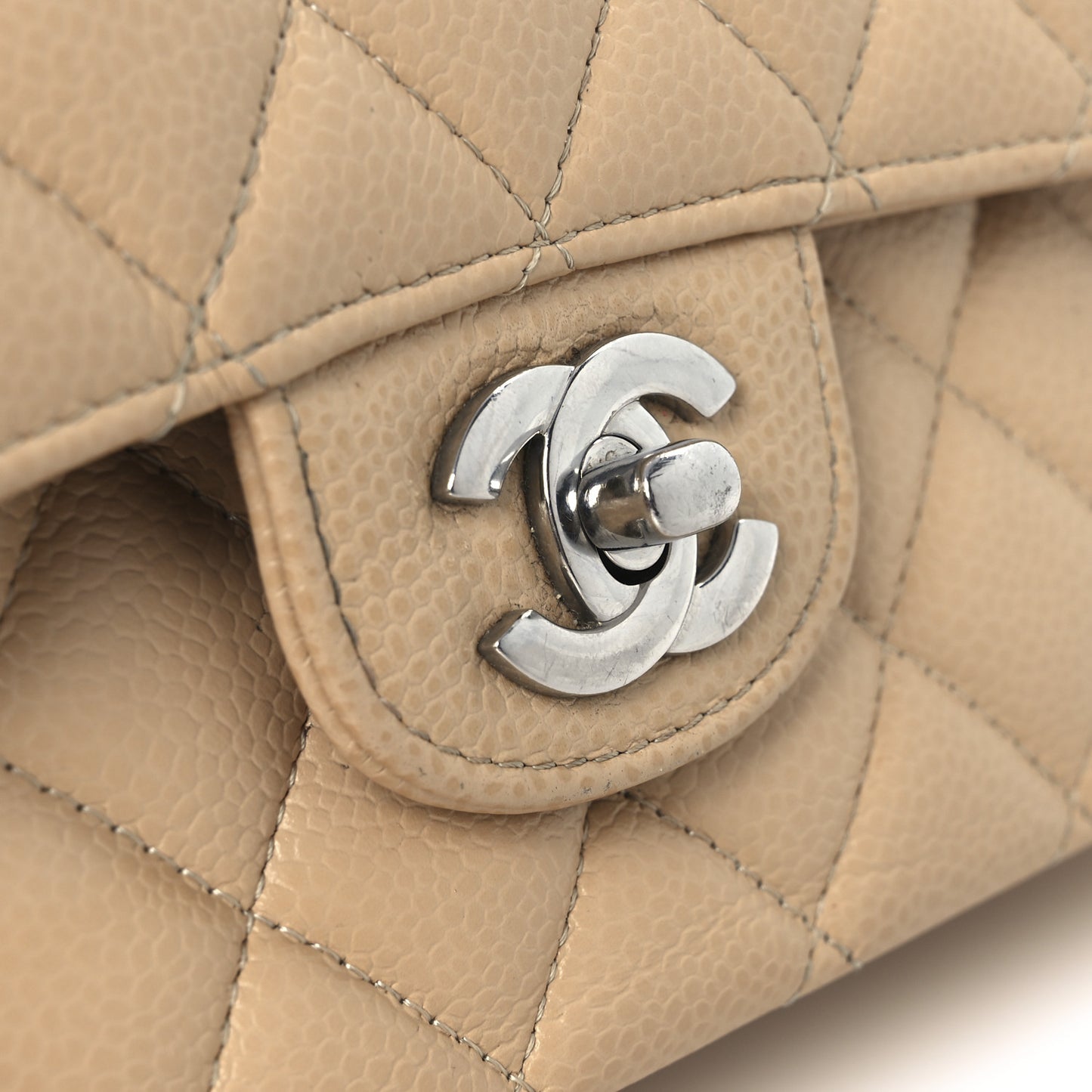 Caviar Quilted Medium Double Flap Beige