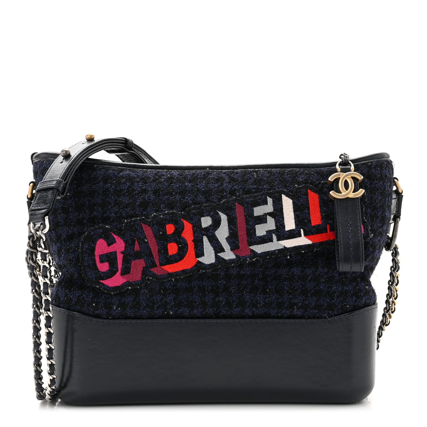 Tweed Calfskin Quilted Medium Gabrielle Hobo Black Blue