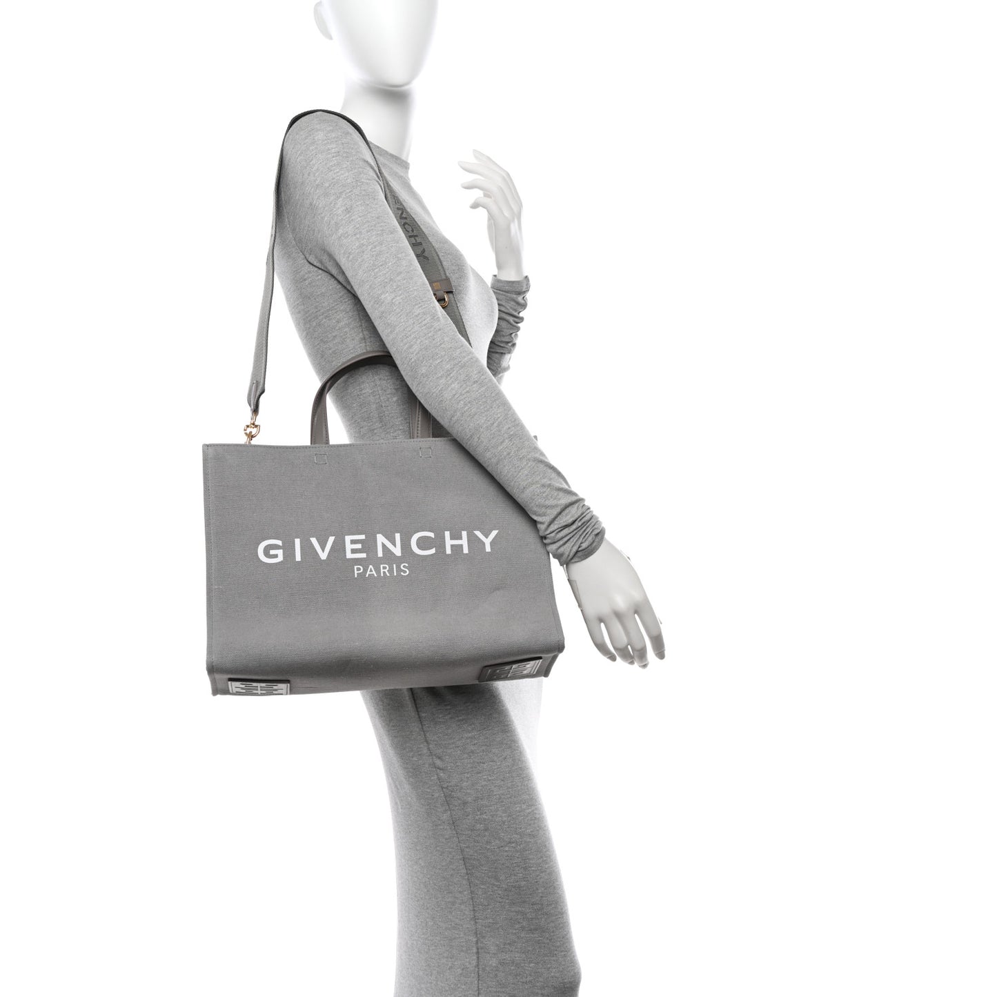 Canvas Embroidered Medium G-Tote Grey Pink