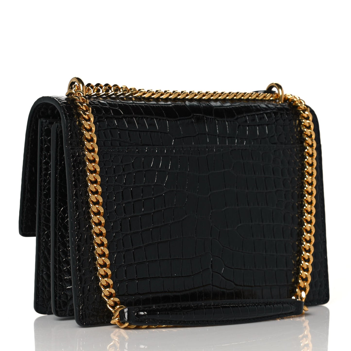 Calfskin Crocodile Embossed Medium Monogram Sunset Black