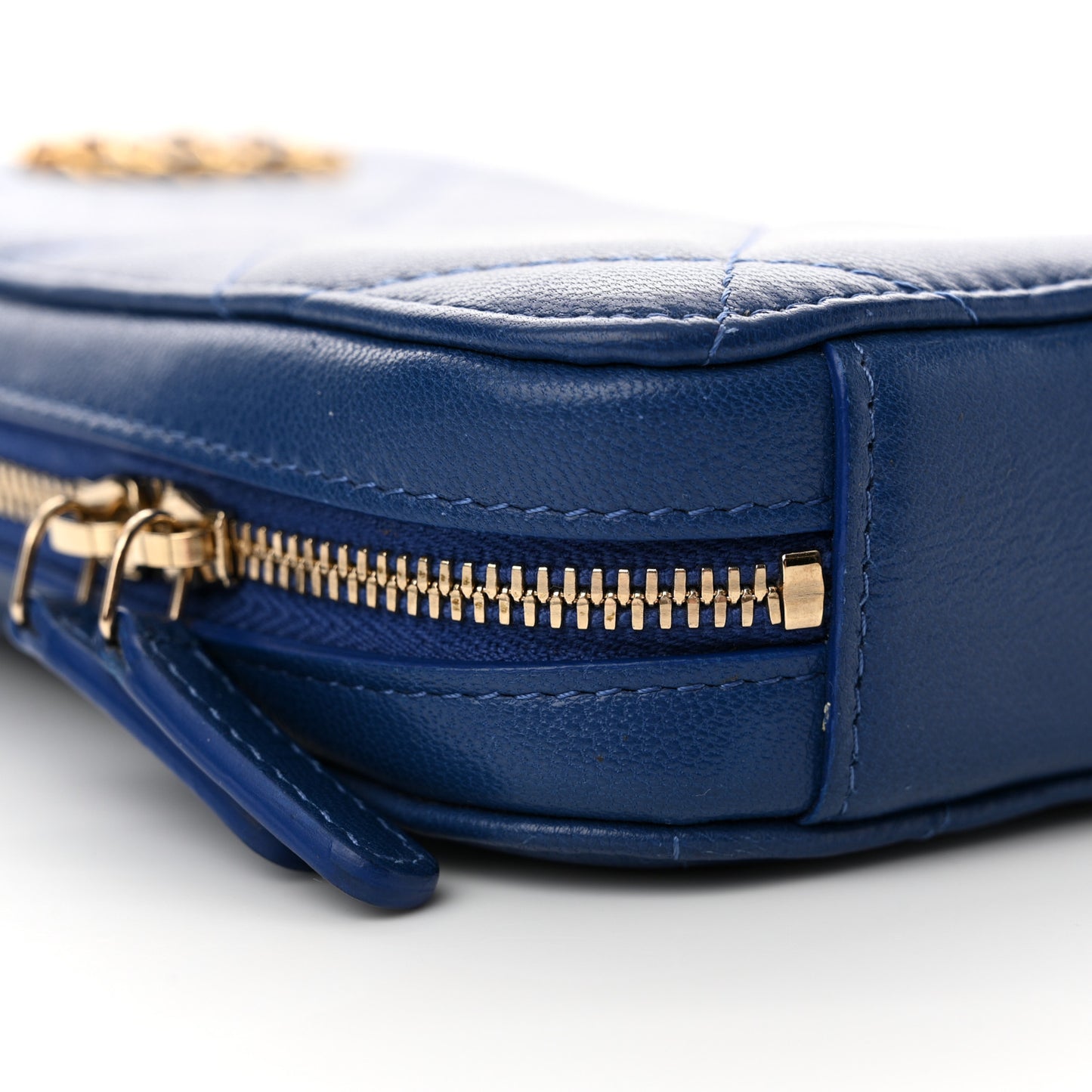 Lambskin Quilted Chanel 19 Zip Phone Case Blue