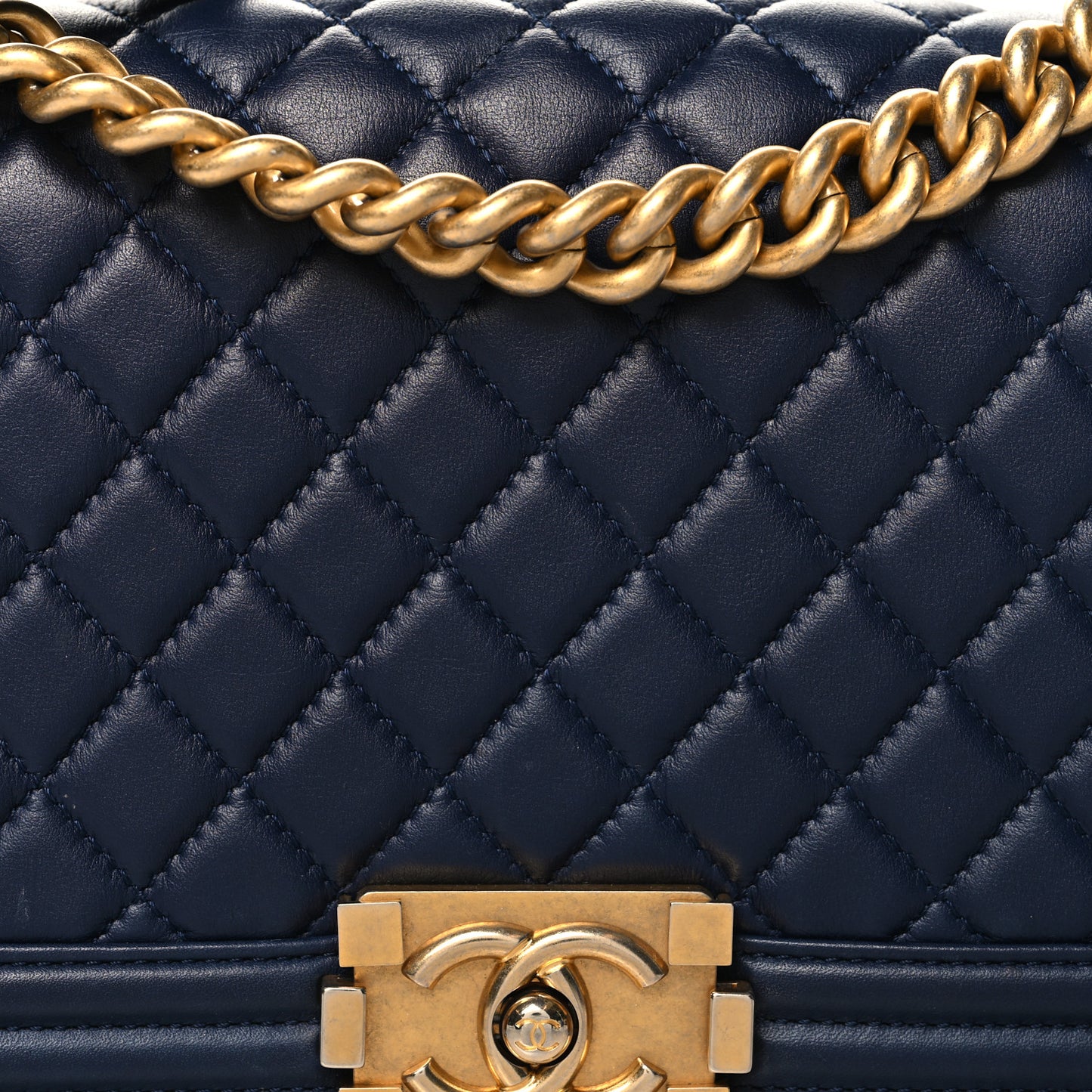 Lambskin Quilted Medium Boy Flap Dark Blue