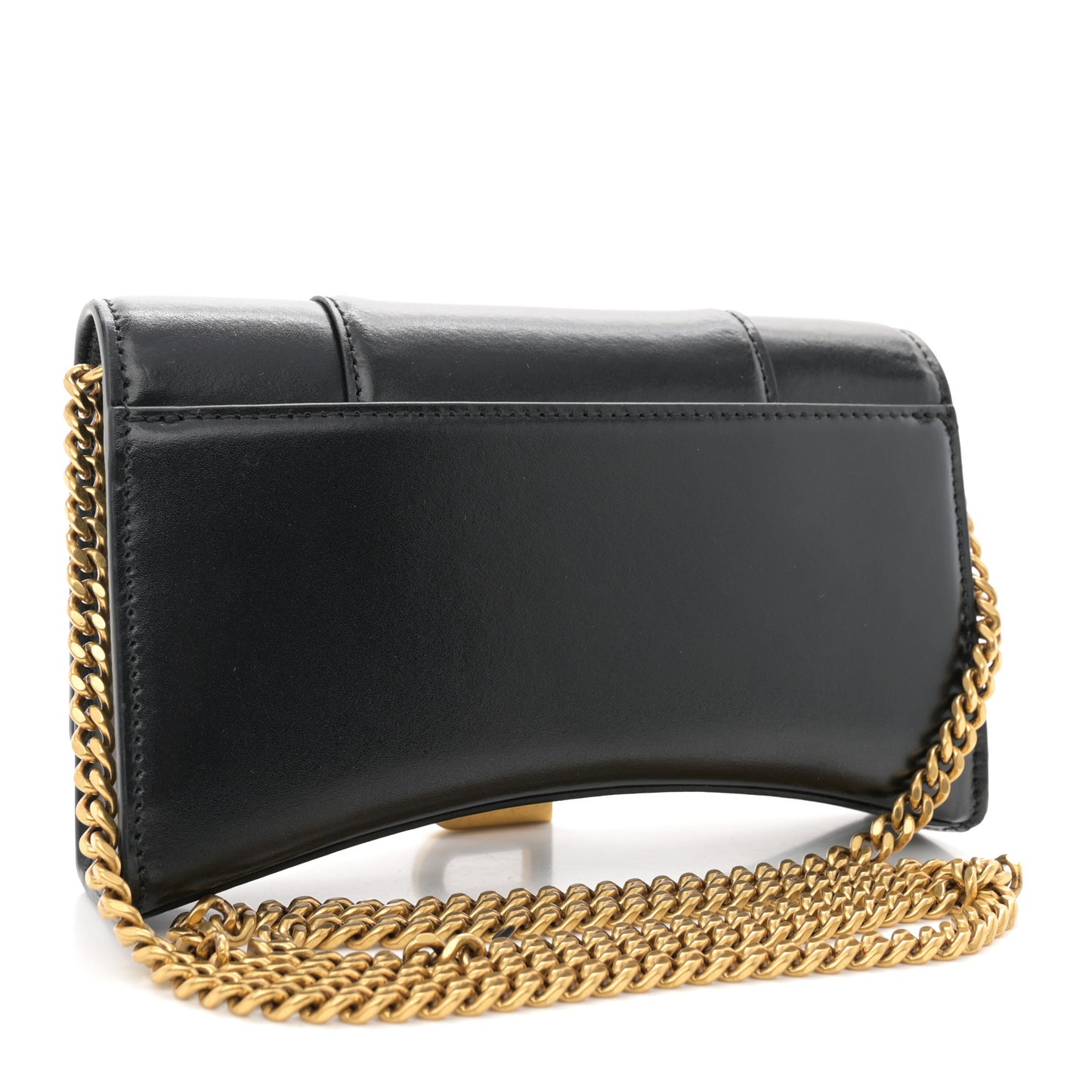 Shiny Box Calfskin Hourglass Chain Bag Black
