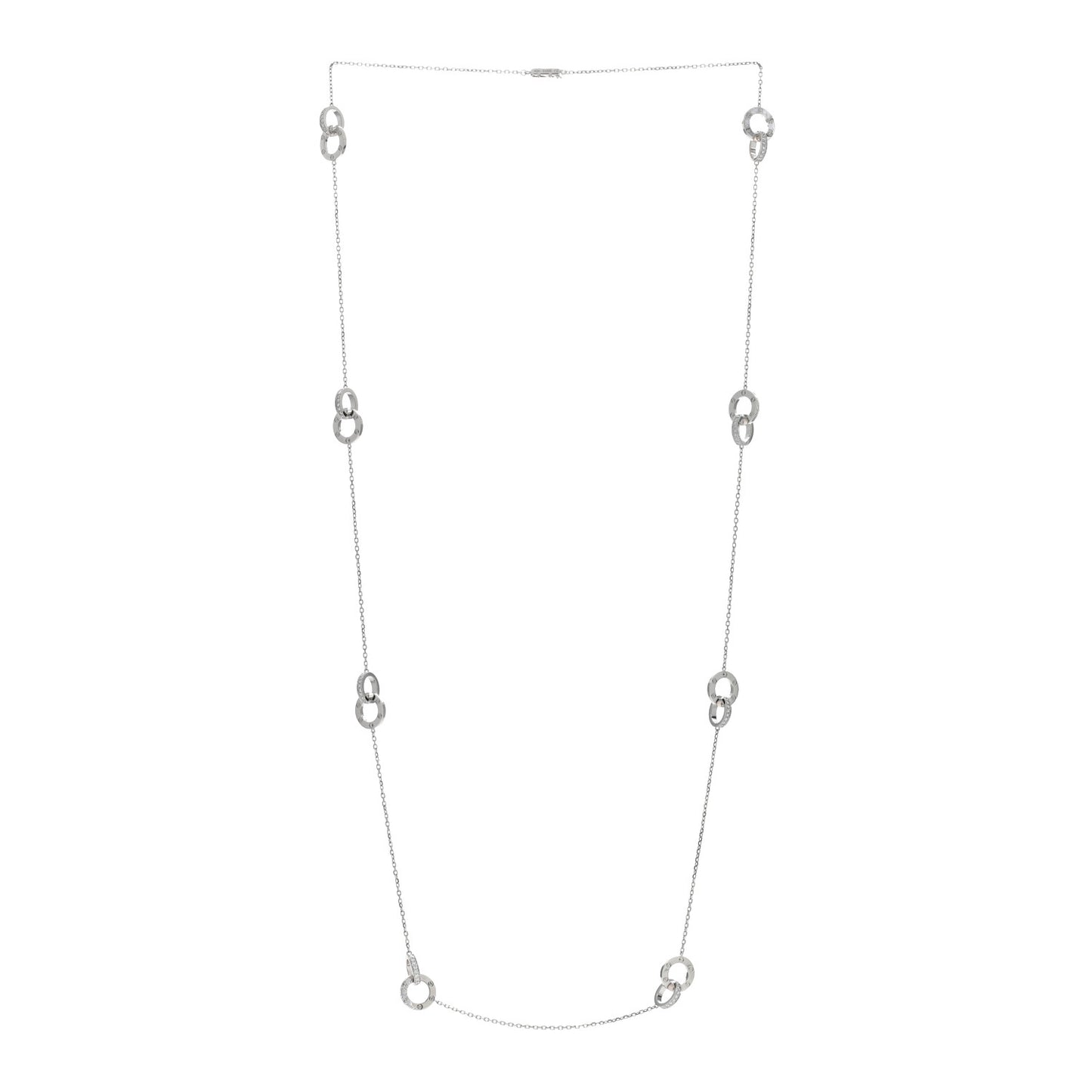 18K White Gold Diamond LOVE Long Station Necklace
